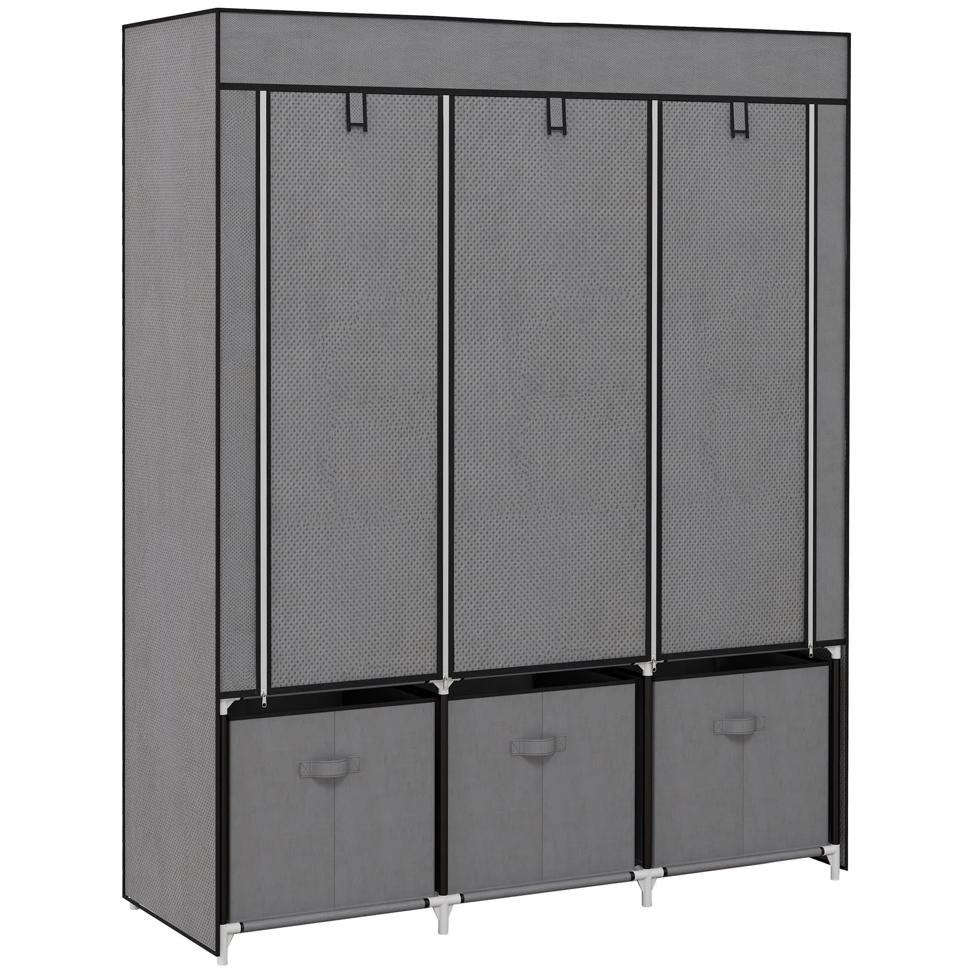 HOMCOM Armoire de rangement en tissu pliable avec 5 étagères, 2 tringles et 3 tiroirs en tissu 125L x 43l x 162.5H cm