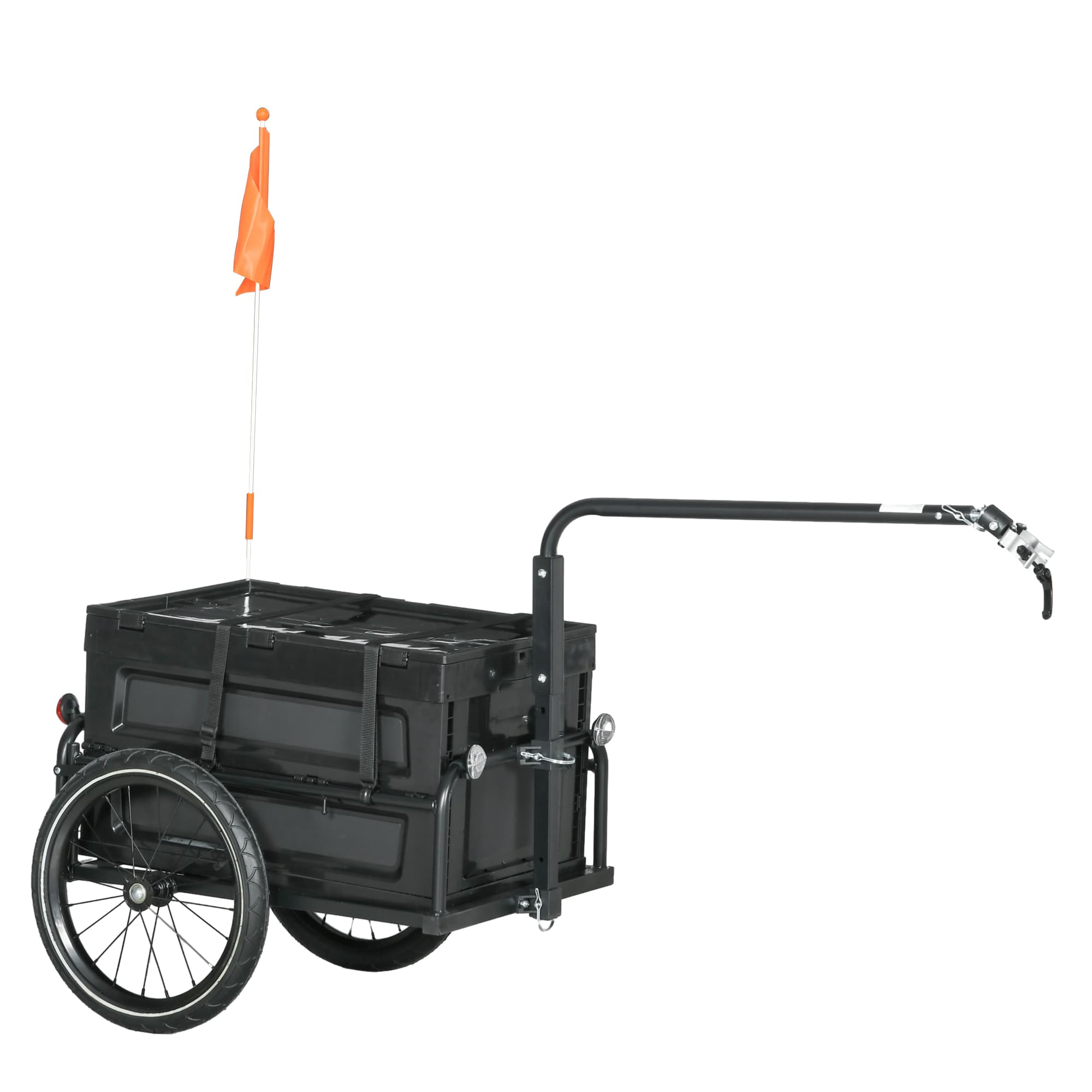 HOMCOM Remorque à vélo avec coffre de rangement amovible et pliable de 65L, réflecteurs de sécurité, charge max. 40KG, noir