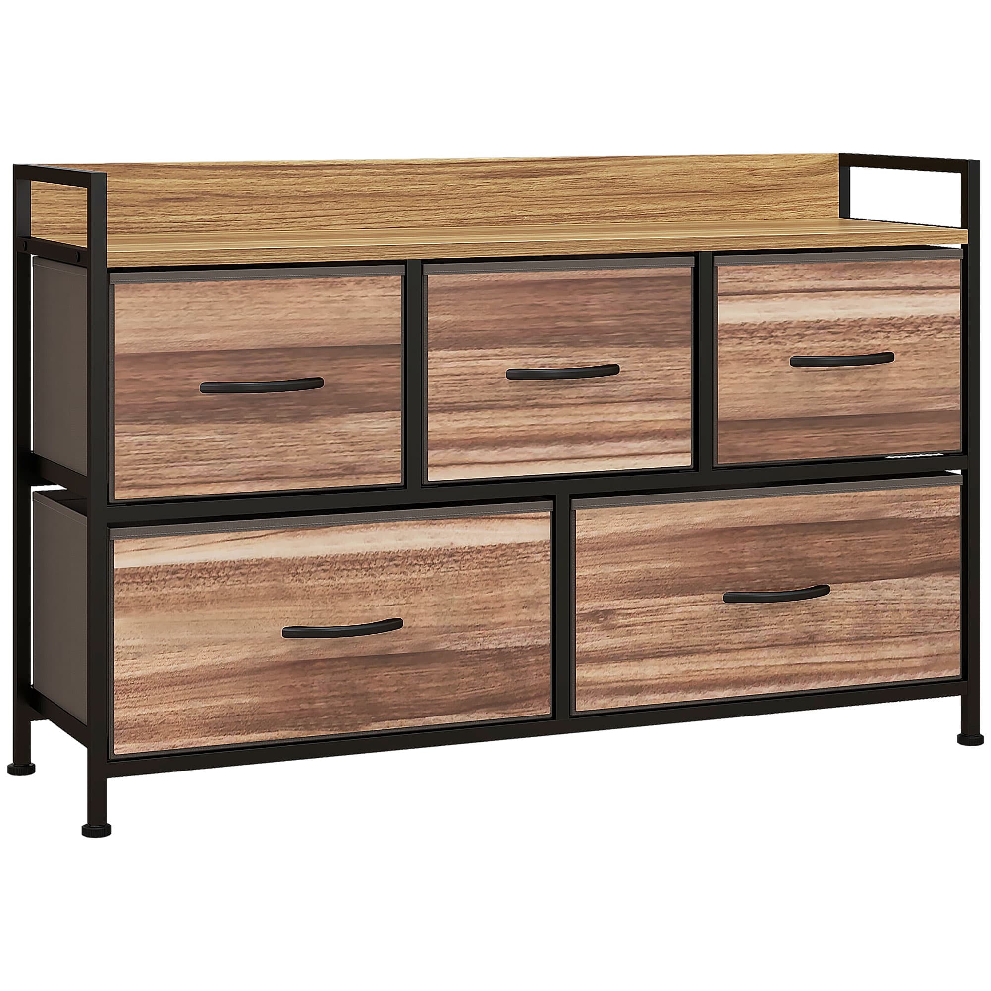 HOMCOM Commode Meuble de Rangement 5 tiroirs en Tissu 98 x 29 x 63 cm structure en acier noir