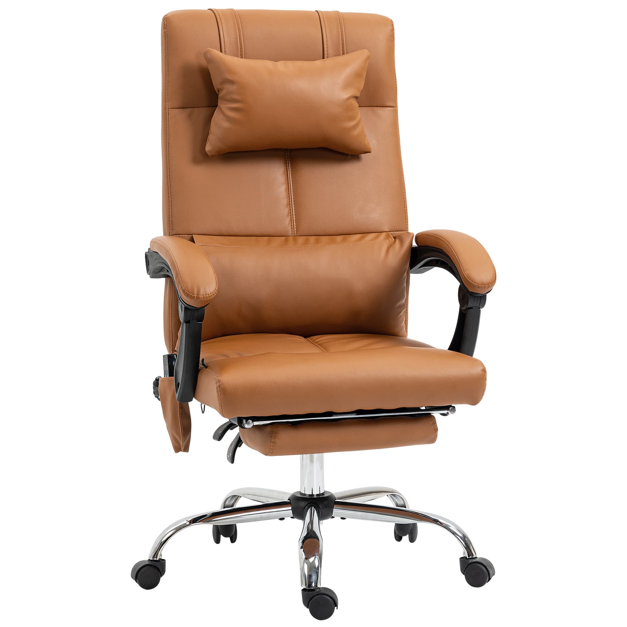 Vinsetto Fauteuil de bureau ergonomique massant chauffant en PU avec repose-pieds têtière sur roulettes revêtement synthétique marron Aosom France
