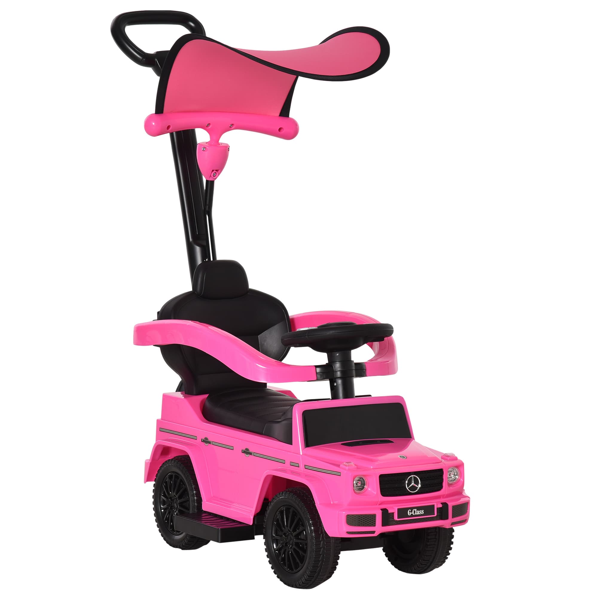 HOMCOM Porteur Voiture pour Enfant voiture à pousser, roues pour 12 à 36 mois en plastique rose incl. avec klaxon, avec ombrelle Aosom France