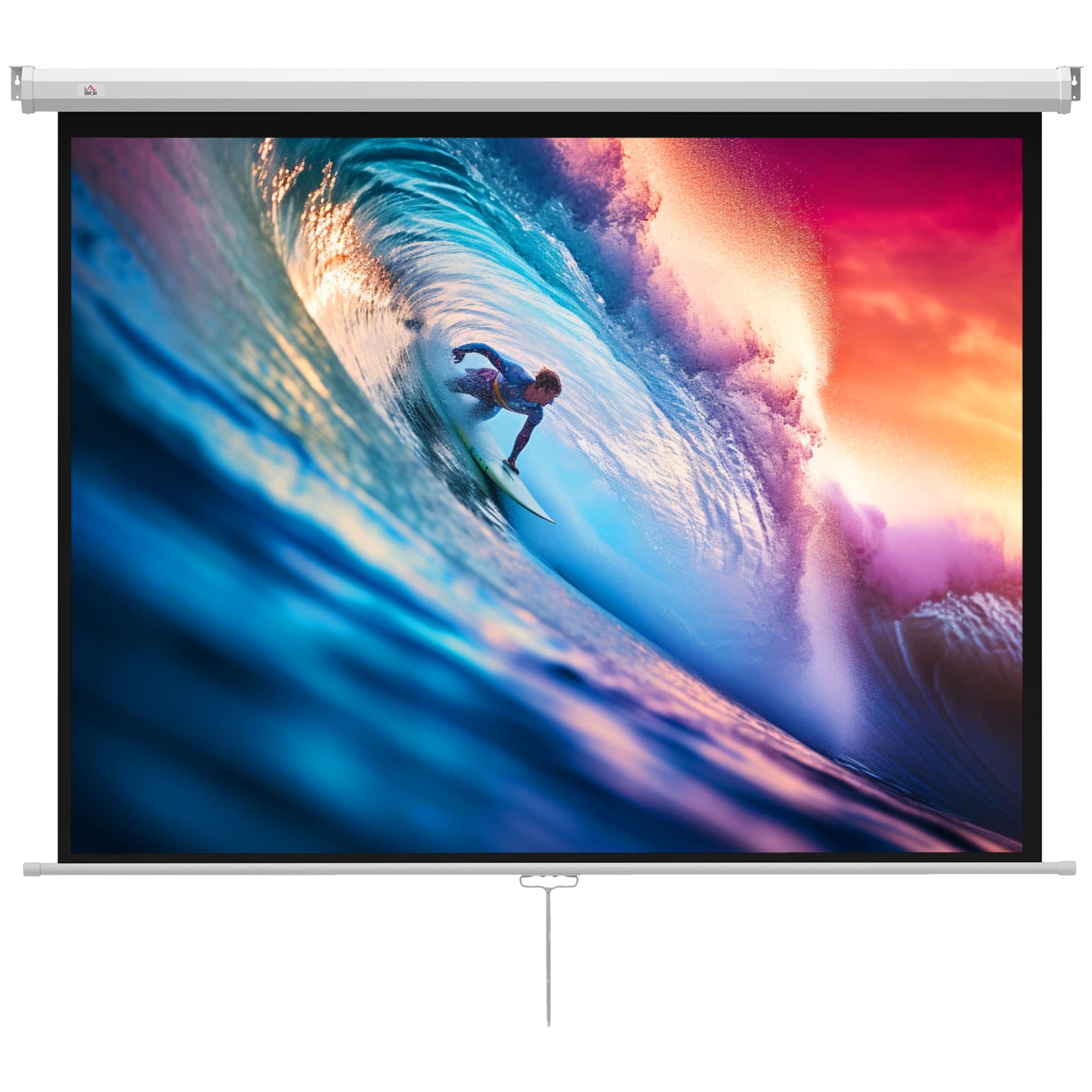 HOMCOM Écran de projection de 84 pouces, écran vidéoprojecteur, 4:3 4K HD, fixation mur ou plafond, 181l x 8P x 138H cm, blanc