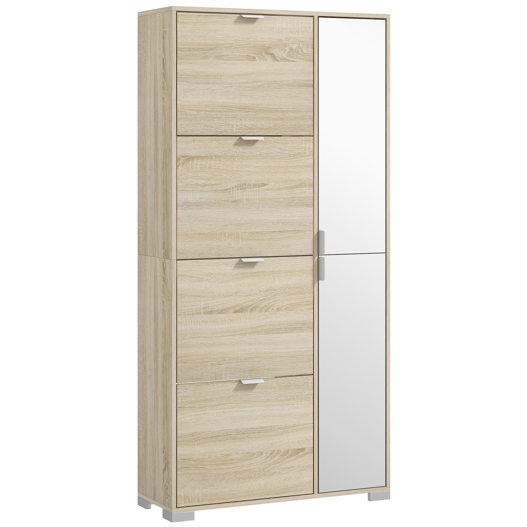 HOMCOM Meuble à chaussures avec 4 abattants, 2 placards et façades miroir pour 16 paires de chaussures, meuble d'entrée
