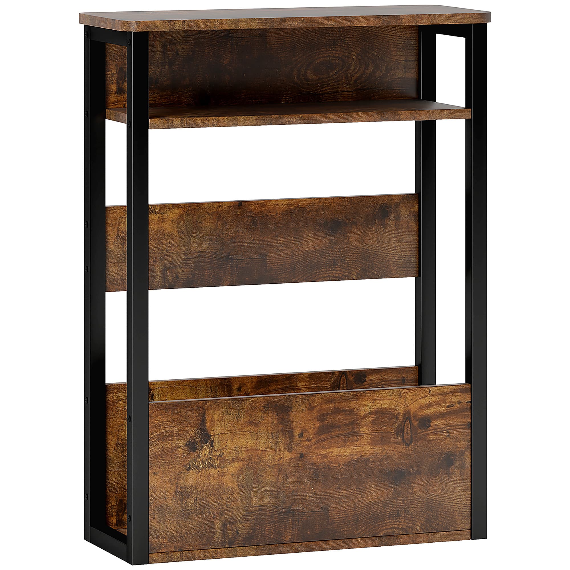 HOMCOM Table d'appoint table de chevet avec étagère à deux niveaux coins arrondis 46l x 18P x 58,5H cm brun rustique