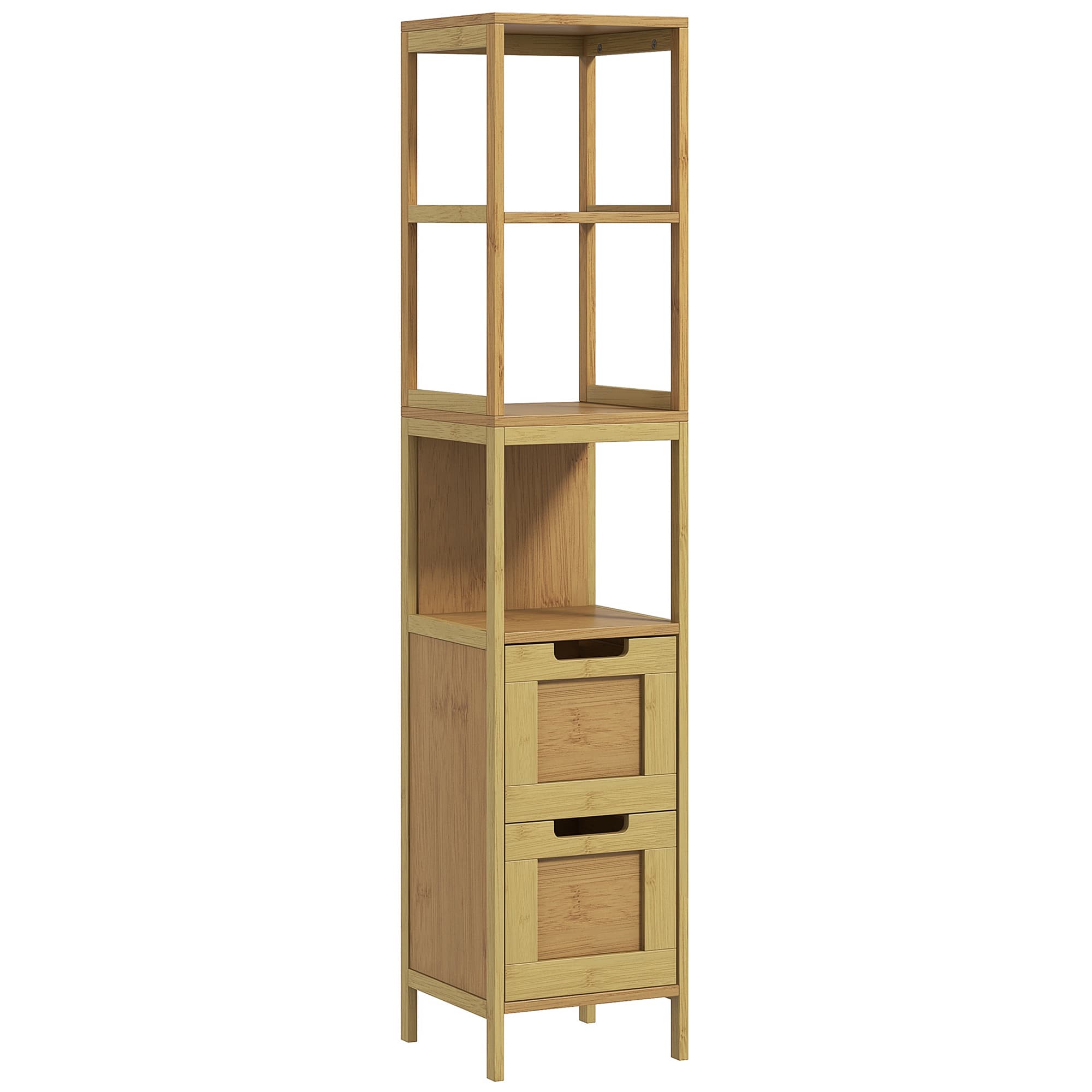 Kleankin Colonne de Rangement Bambou Naturel 3 Étagères 2 Tiroirs Style Cosy 30x30x144 cm Aosom France
