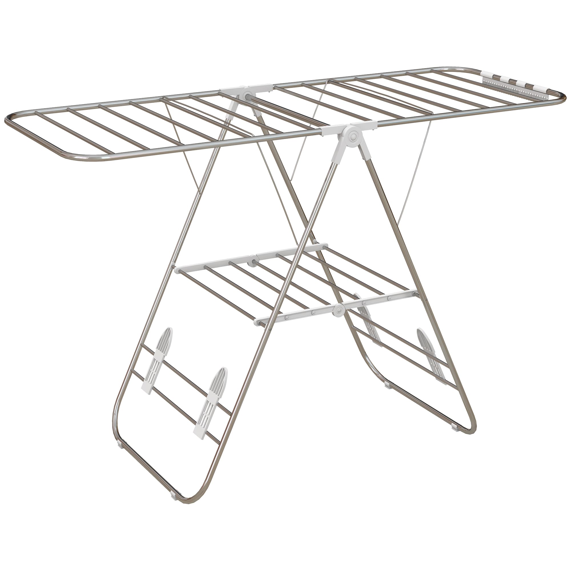 HOMCOM Séchoir à linge sur pieds pliable étendoir 2 niveaux ajustables dim. 148L x 60,5l x 98H cm