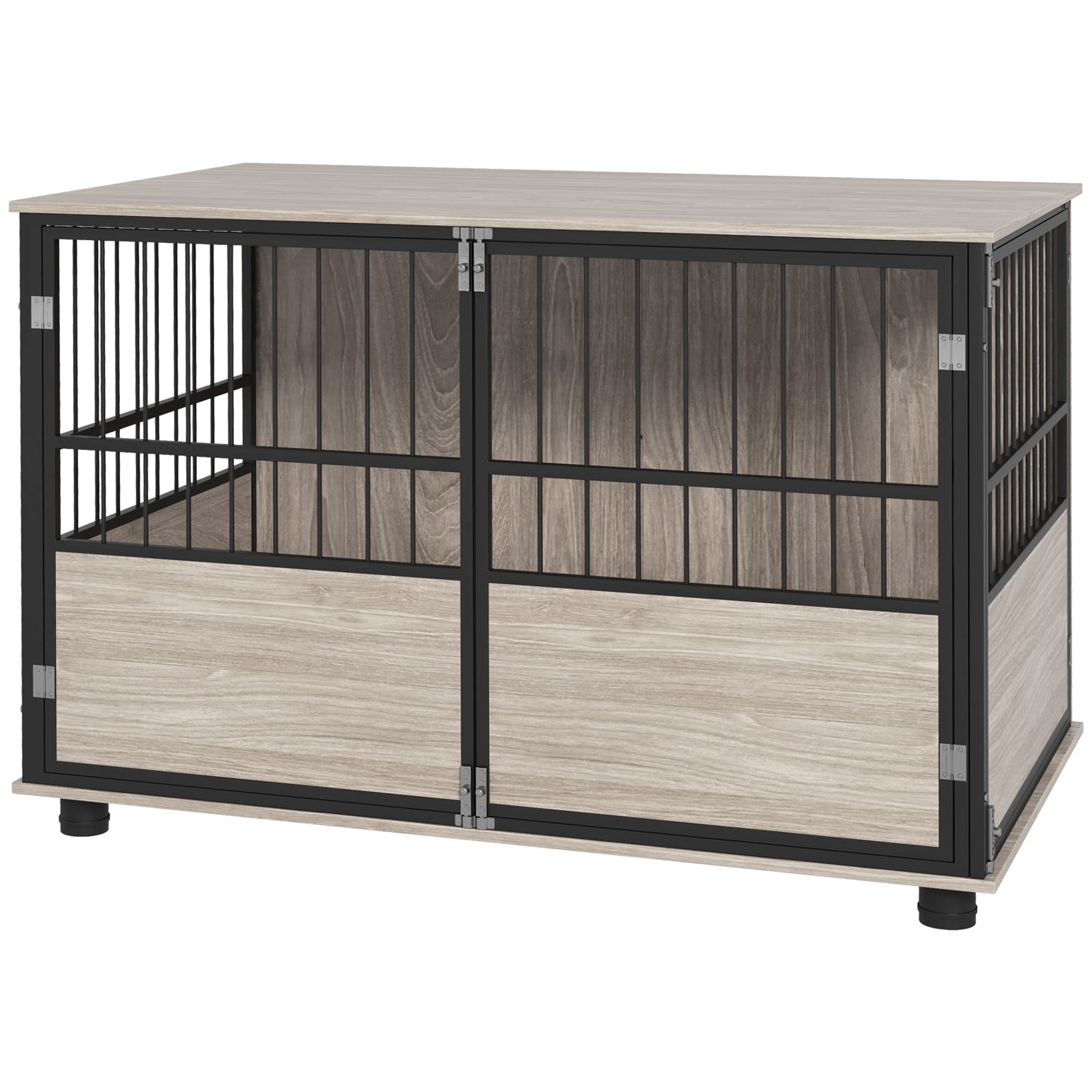 PawHut Cage pour chien intérieur, table d'appoint, 100 x 60 x 68 cm, niche, 3 portes verrouillables, aspect bois noir