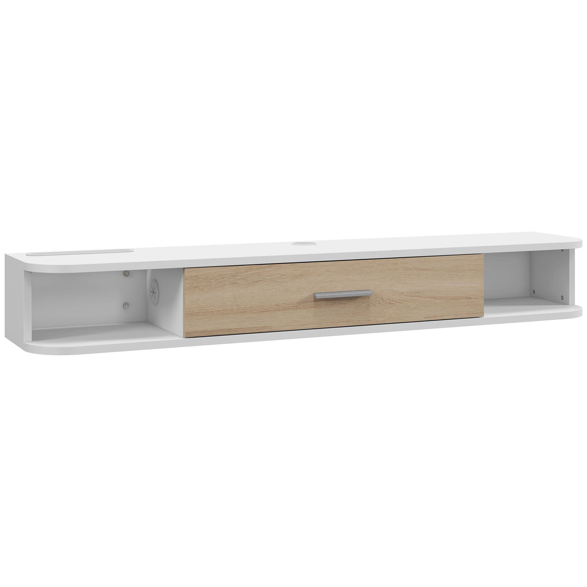 HOMCOM Meuble TV mural banc TV jusqu'à 50 pouces avec compartiments ouverts et armoire à porte rabattable blanc
