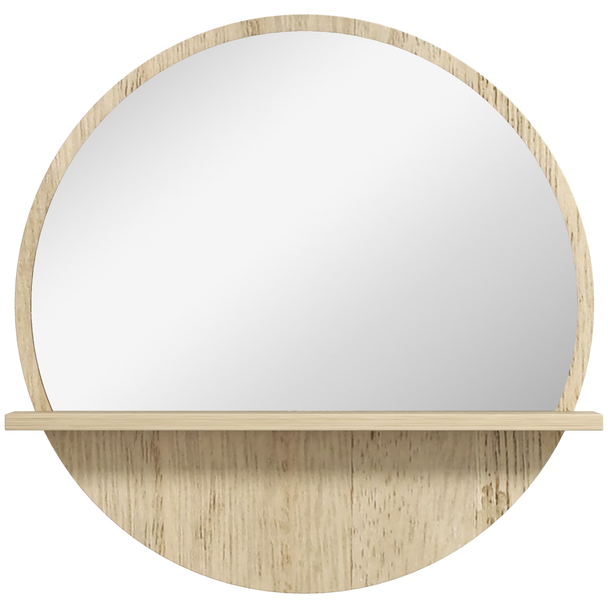 kleankin Miroir rond mural de salle de bain avec 1 étagère de rangement - Ø 45 x 10H cm - panneau de particules