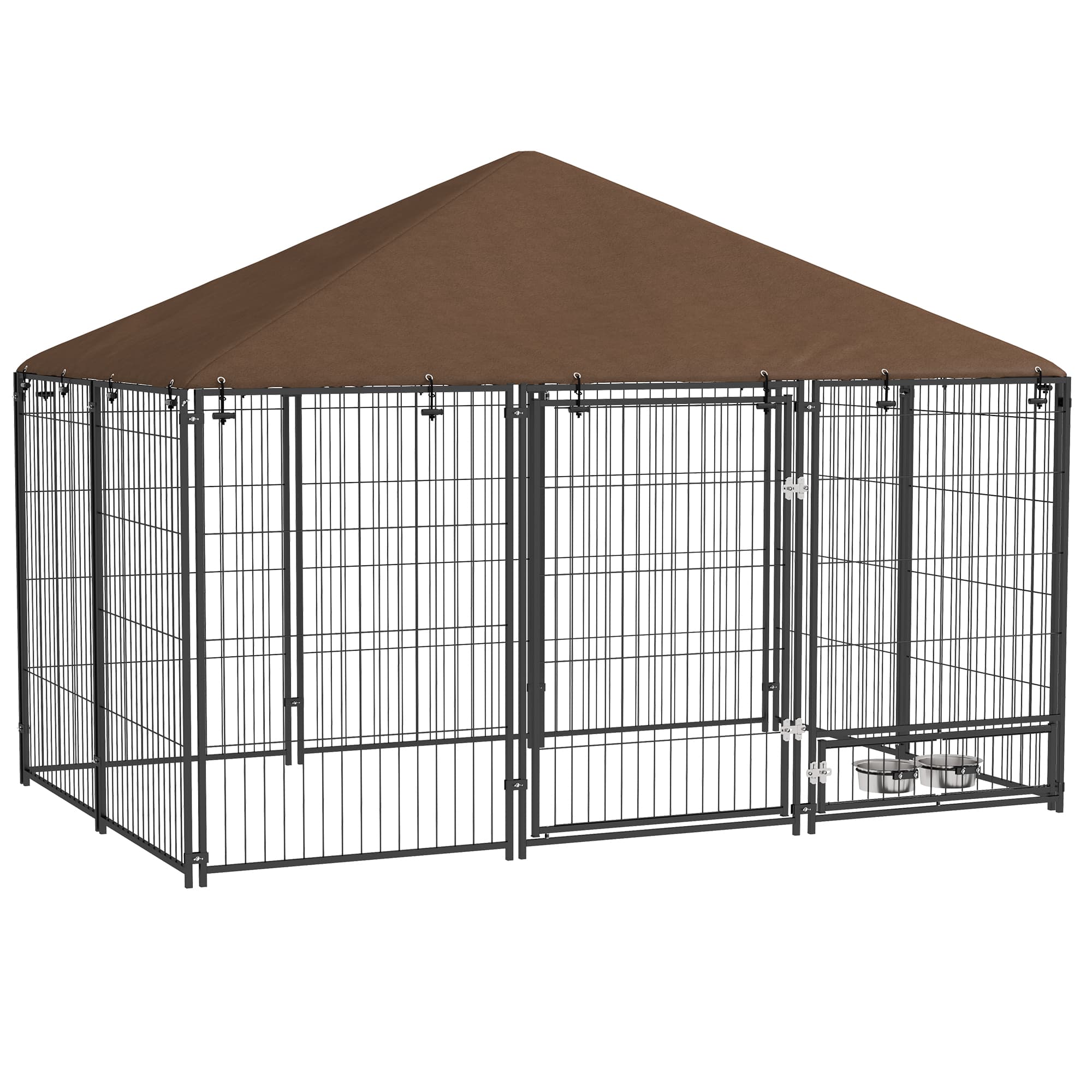 PawHut Chenil extérieur pour Chiens en acier et Tissu Oxford Support gamelle et Toit résistant aux intempéries Espace spacieux