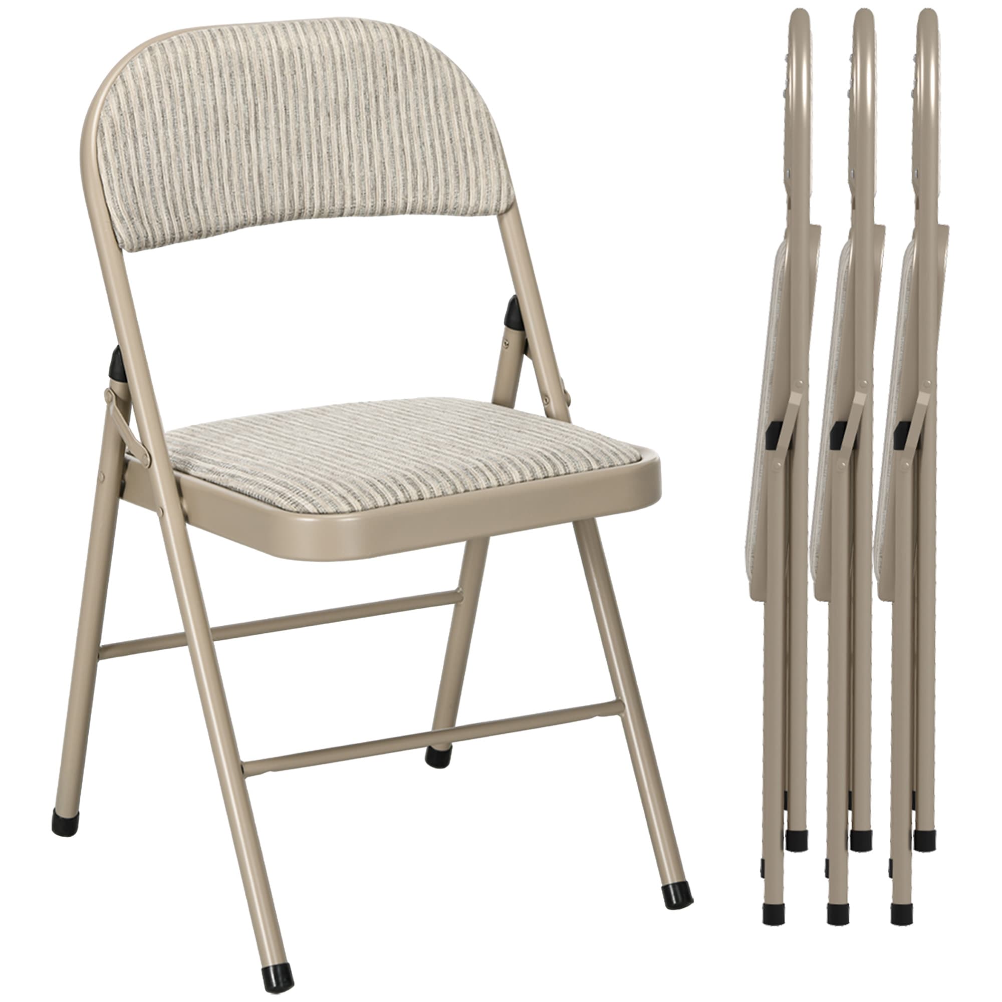 HOMCOM Lot de 4 chaises pliantes chaises de salle à manger portables cadre en acier dim. 45l x 46P x 78H cm beige