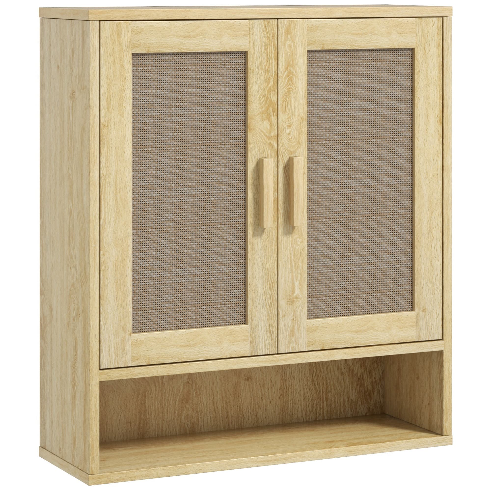 HOMCOM Meuble mural salle de bain meuble wc suspendu avec double porte et étagère ouverte 59 x 20 x 66,5 cm effet bois de chêne