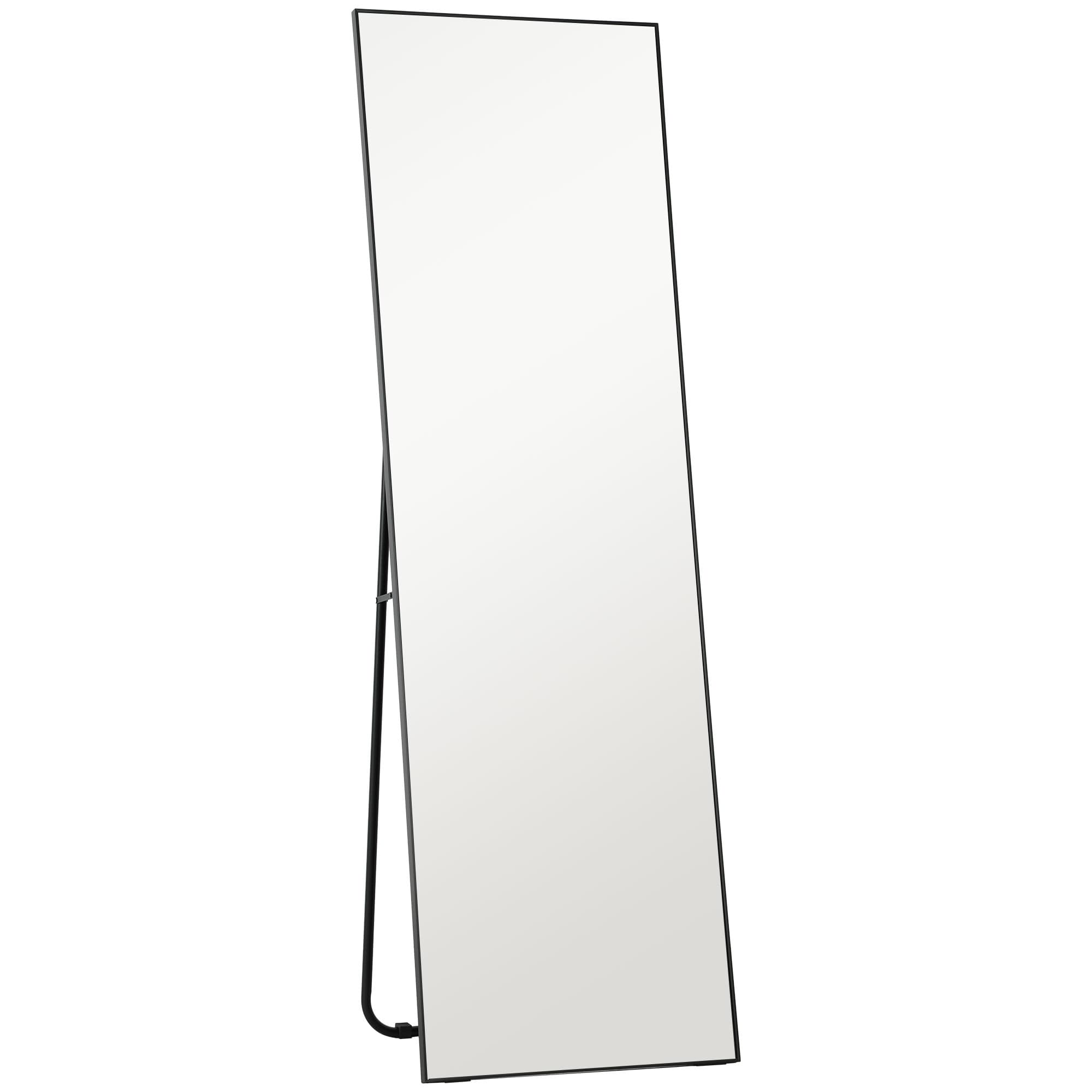 HOMCOM Grand miroir pleine longueur rectangulaire, 50 x 160 cm, miroir sur pied, mural ou pocé contre mur, noir