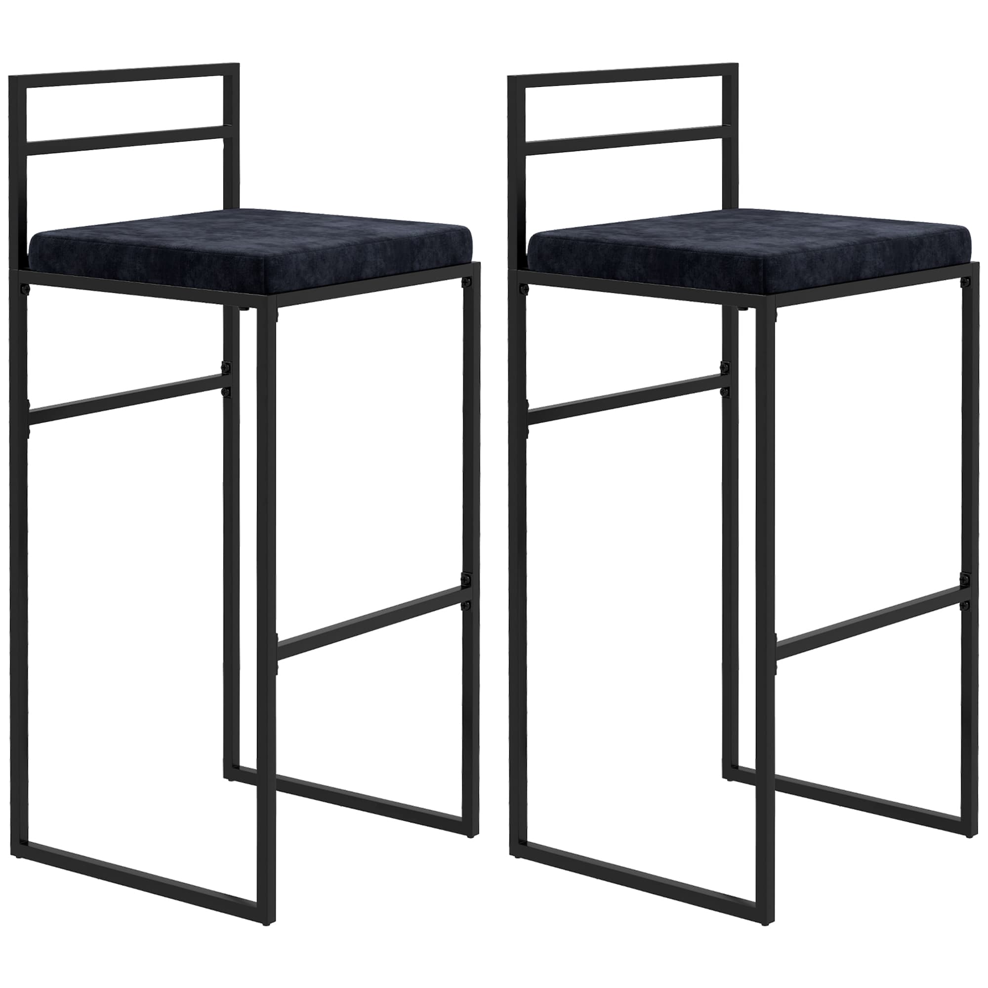 HOMCOM Lot de 2 chaises de bar tabourets hauts coussin d'assise velours repose-pieds hauteur 74 cm noir