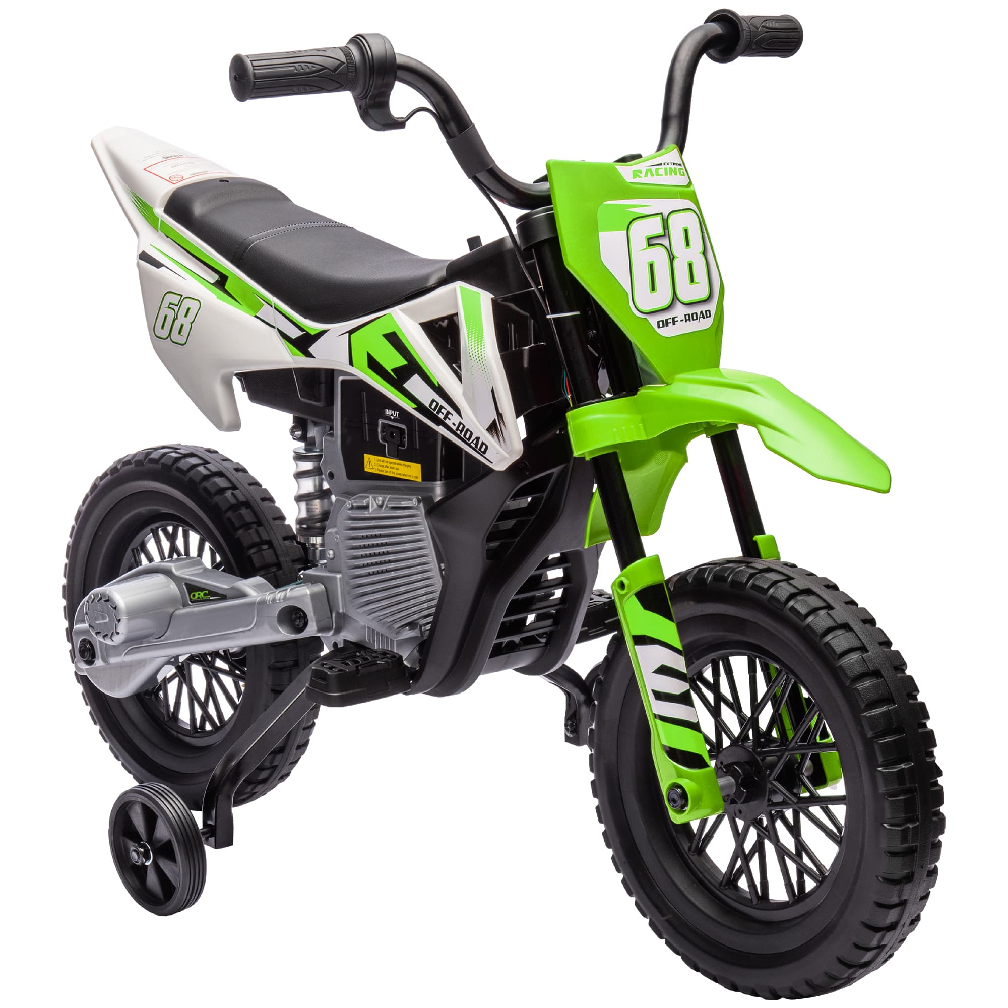 AIYAPLAY Moto électrique pour enfant moto cross pour enfants de 3 à 6 ans 2 moteurs 12V vitesse max. 5 km/h vert