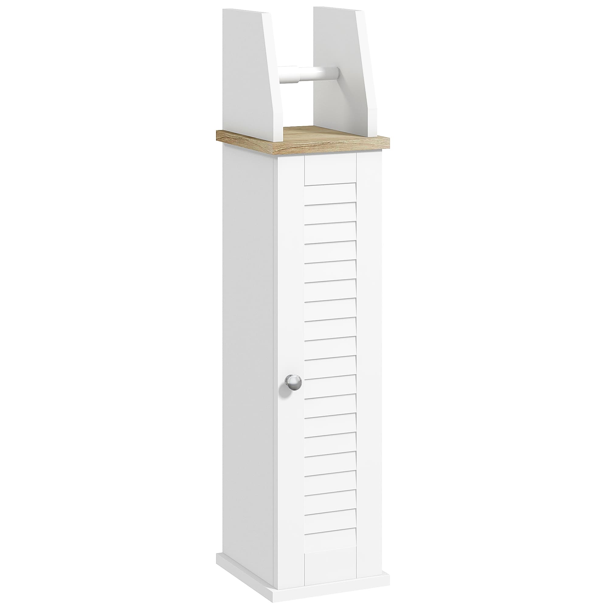 kleankin Meuble de salle de bain support papier toilette avec placard et étagère réglable 18 x 20 x 80 cm blanc