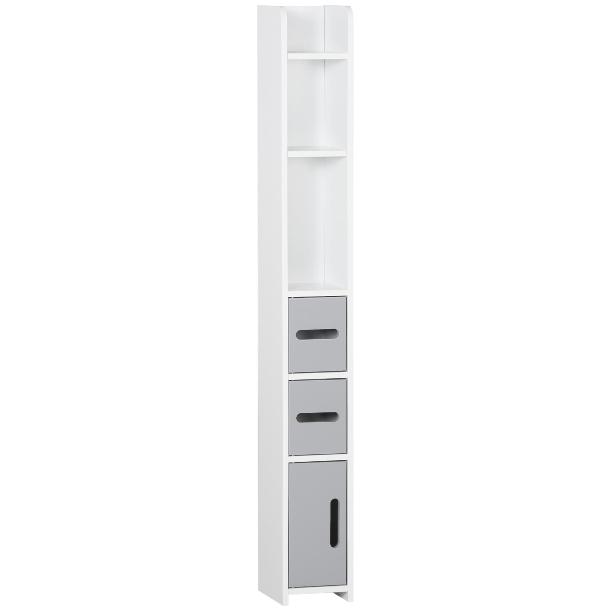 kleankin Meuble colonne de salle de bain armoire toilette haute avec étagères et placards - 15 x 17 x 120 cm gris