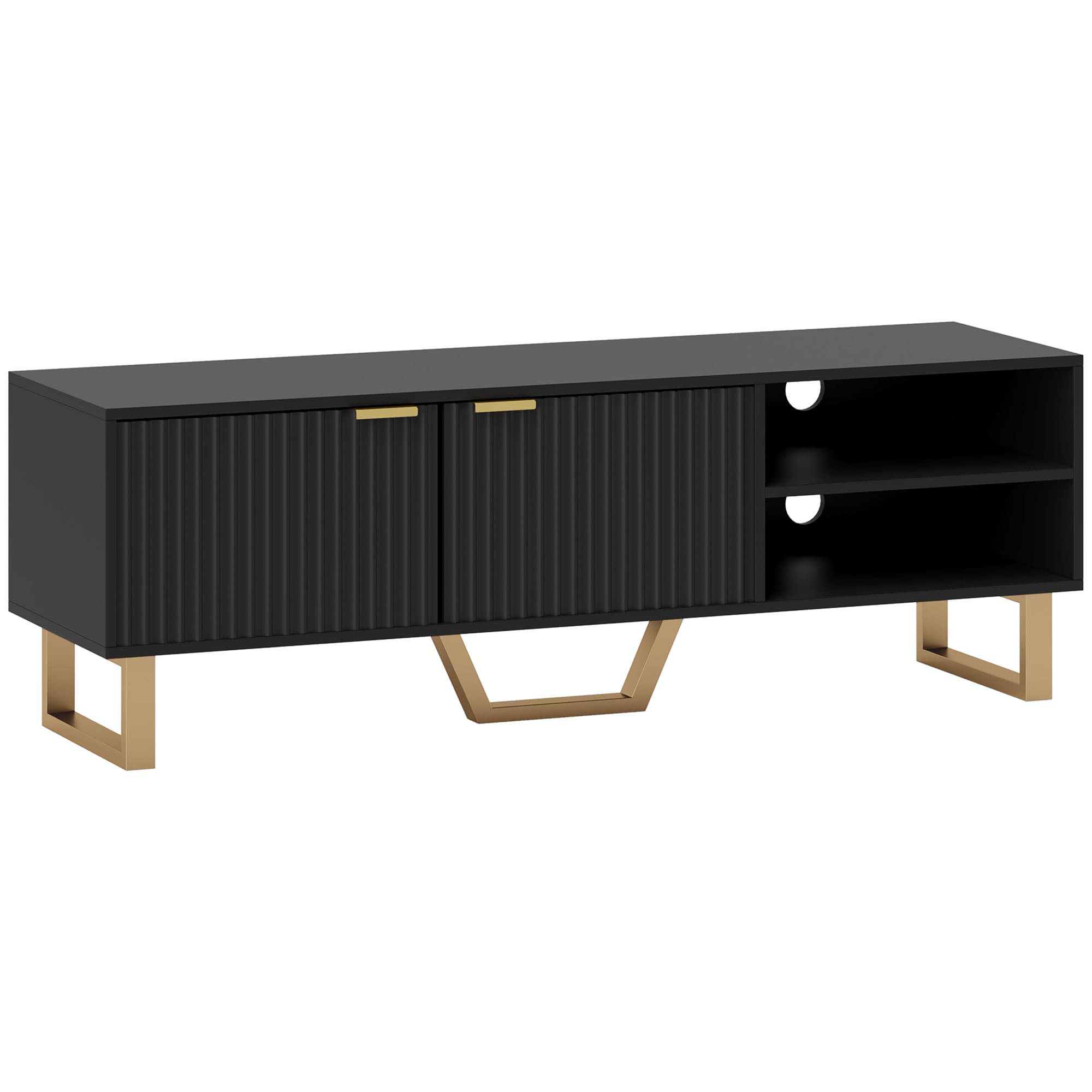 HOMCOM Meuble TV banc TV pour téléviseur jusqu'à 70 pouces - placard à 2 portes cannelées, compartiment ouvert et passe-câbles