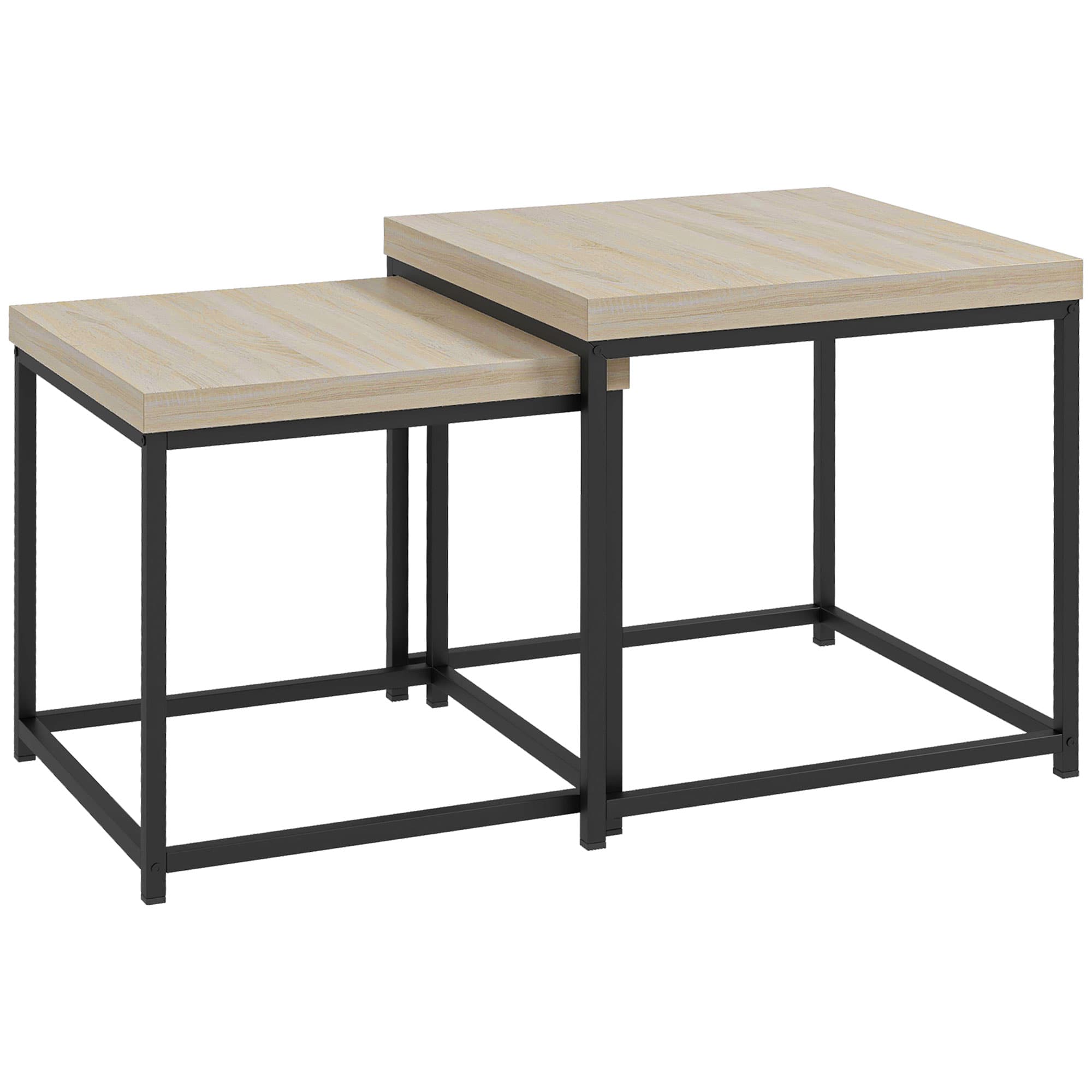 HOMCOM Lot de 2 tables gigognes tables basses carrées tables de salon cadre en acier et plateaux en panneaux de particules