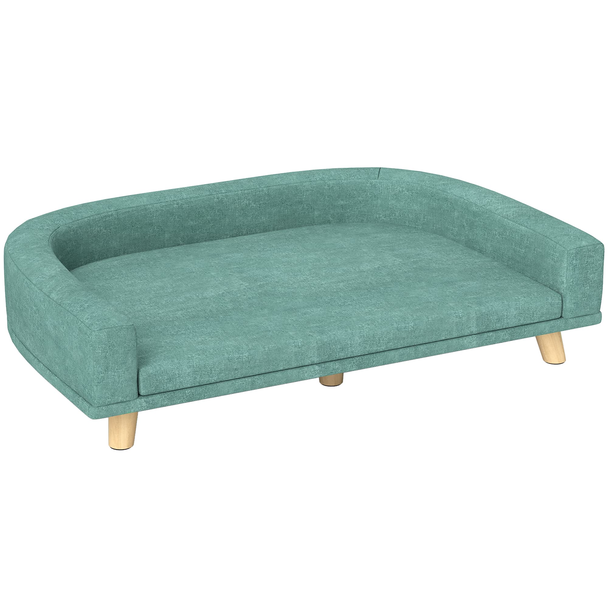 PawHut Canapé pour chien grand lit surélevé pour chien coussin lavable cadre en bois tissu polyester 98 x 67 x 25 cm vert clair