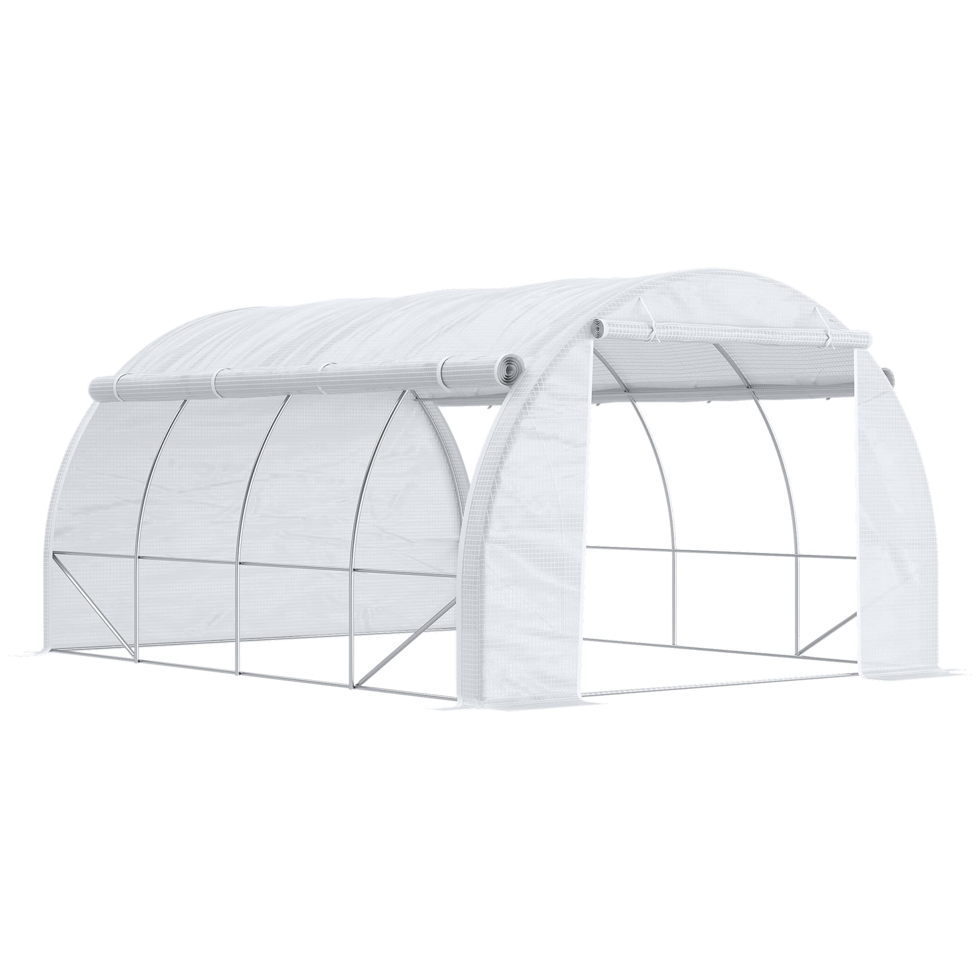 Outsunny Serre tunnel, avec parois enroulables, porte à fermeture éclair, cadre en acier galvanisé, 4 x 3 x 2 m, Blanc