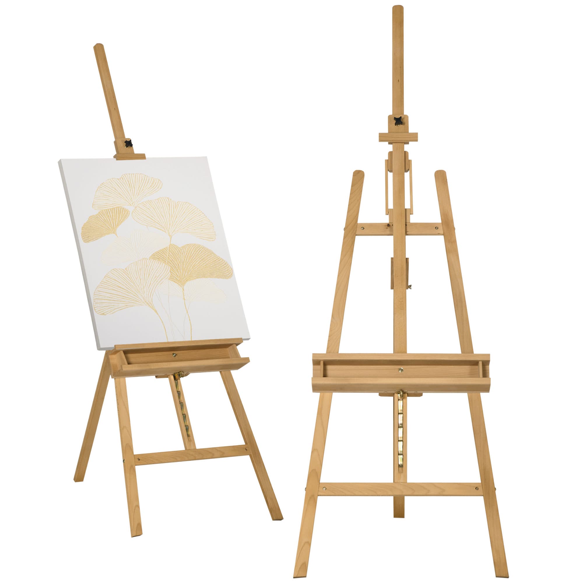 Vinsetto Chevalet de peinture pliant en hêtre avec hauteur et angle réglables, 65x110x180-235 cm, bois naturel
