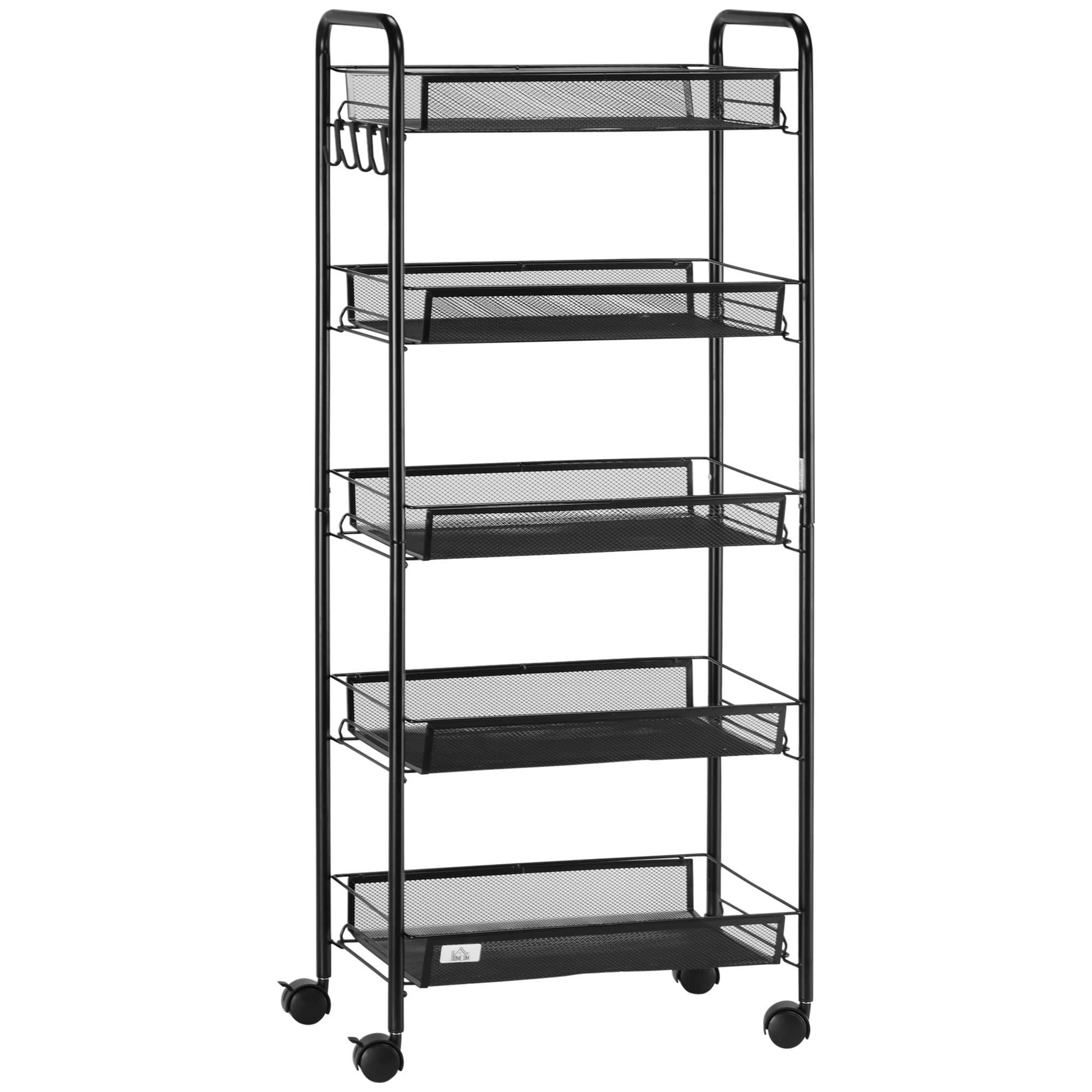 HOMCOM Chariot desserte de rangement à roulettes avec 5 paniers amovibles en acier, dim. 45L x 26.5l x 106H cm