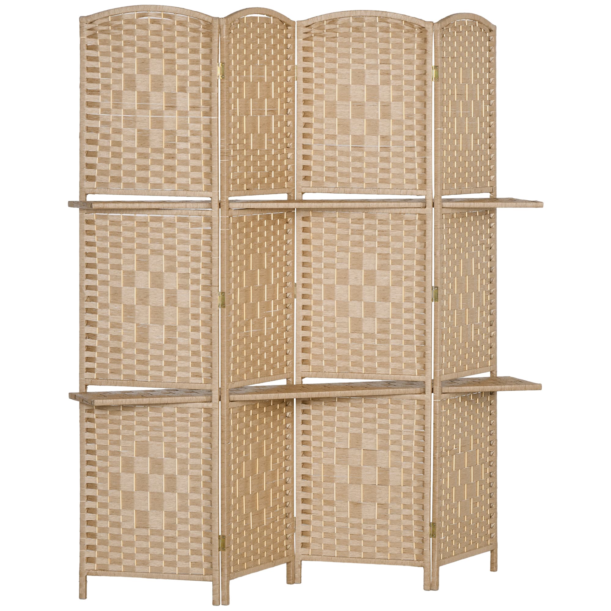 HOMCOM Paravent séparateur de pièce 4 panneaux 160 x170 cm avec 2 étagères, pliable, en bois