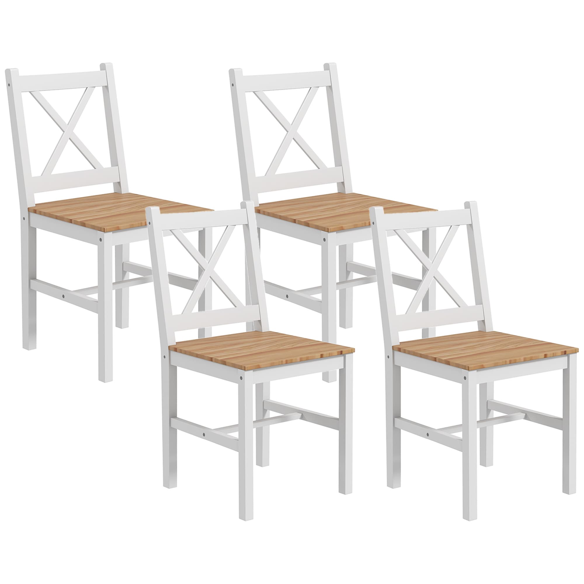 HOMCOM Lot de 4 chaises design style maison de campagne, cadre blanc – Parfaites pour salle à manger, cuisine ou salon
