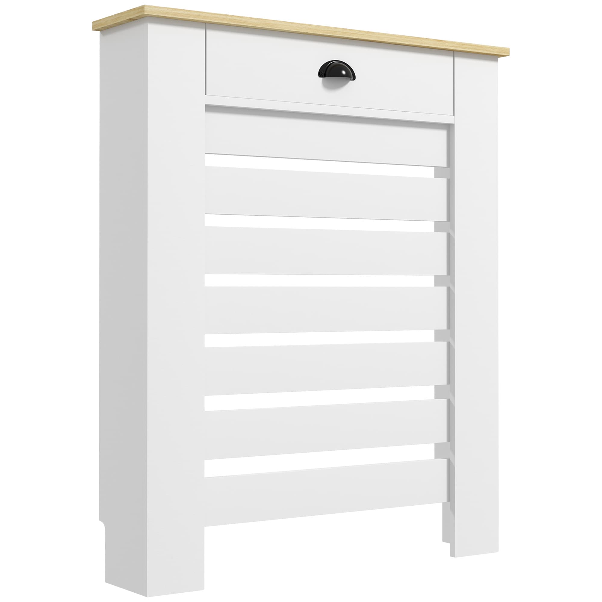HOMCOM Couvercle de radiateur cache radiateur grille à lattes horizontales avec 2 tiroirs en bois 78l x 19P x 95,5H cm blanc