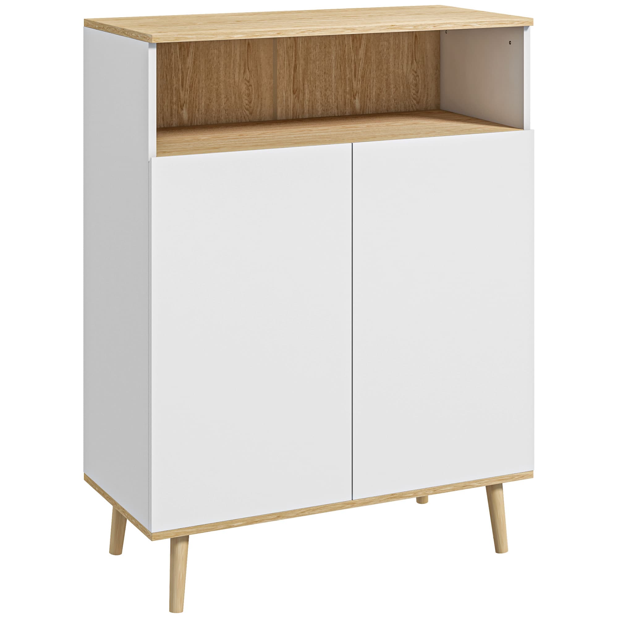 HOMCOM Meuble de rangement buffet sur pied scandinave placard 2 portes avec étagère intérieure blanc et aspect bois