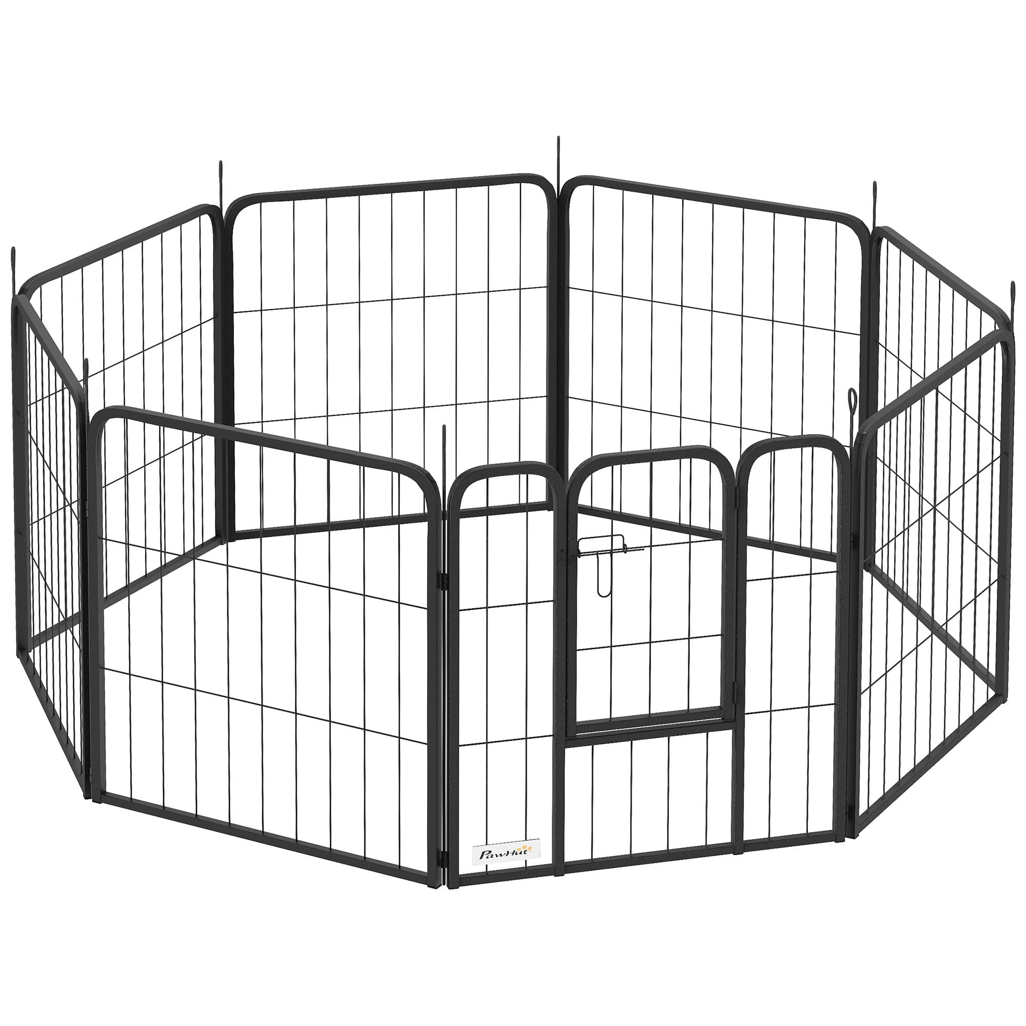 PawHut Parc pour chien enclos chien 8 panneaux modulable et pliable acier avec porte pour chiot intérieur extérieur 60 cm noir
