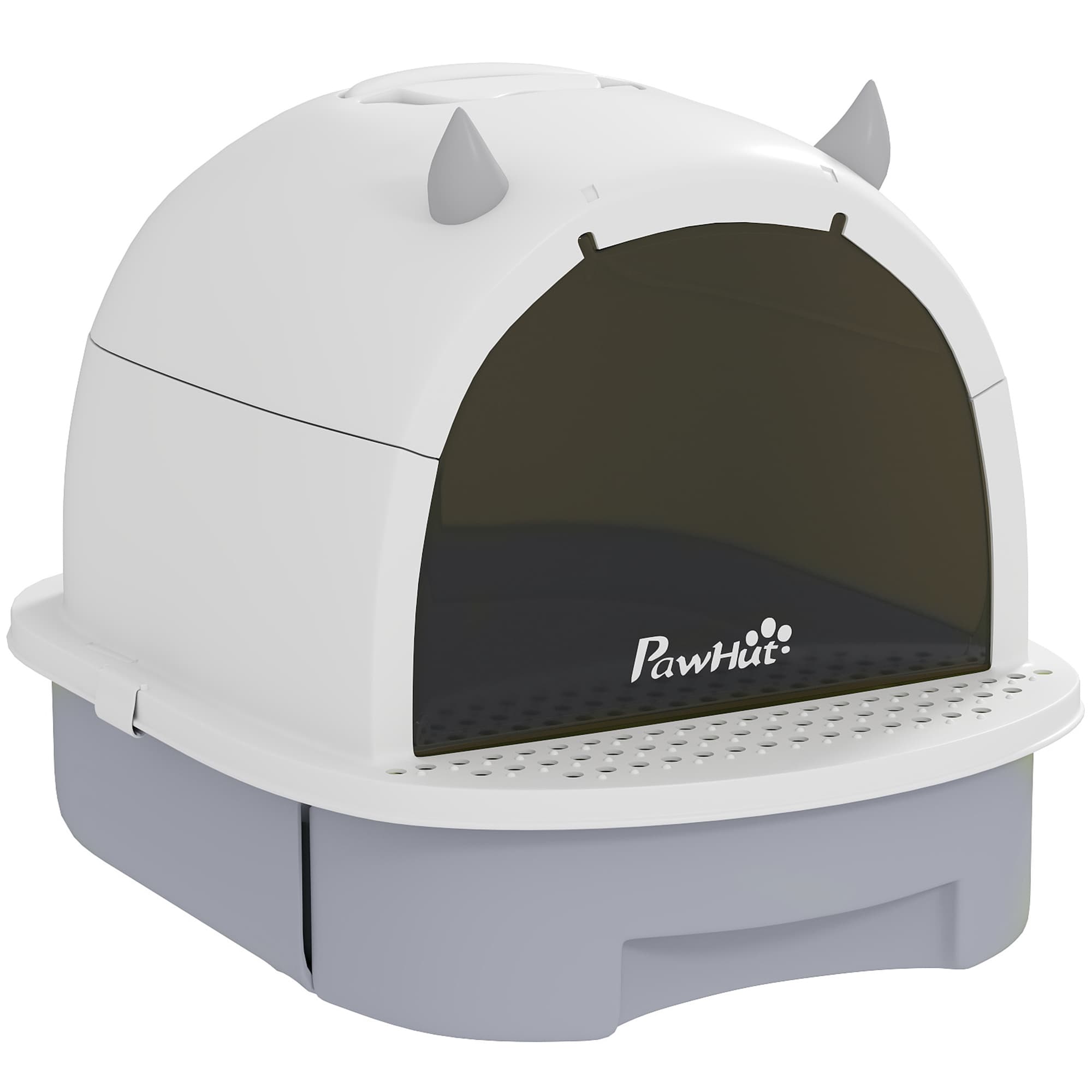 PawHut Maison de toilette pour chat bac à litière fermé chat poignée de transport porte translucide 40,5 x 52 x 39 cm gris