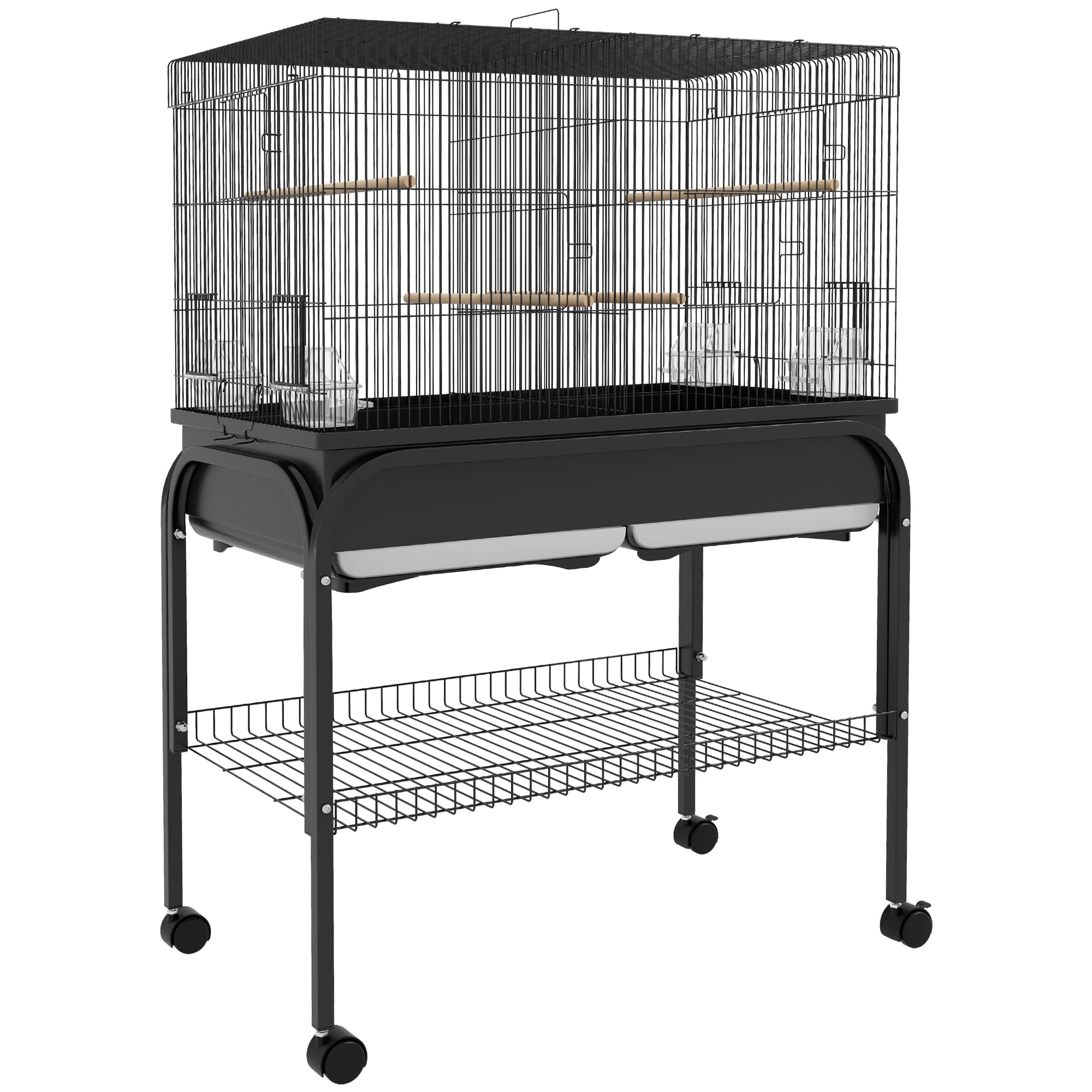 PawHut Grand cage oiseaux cage perroquet avec support roulettes pour cacatoès perruche canaris perroquet 85 x 49 x 119 cm noir