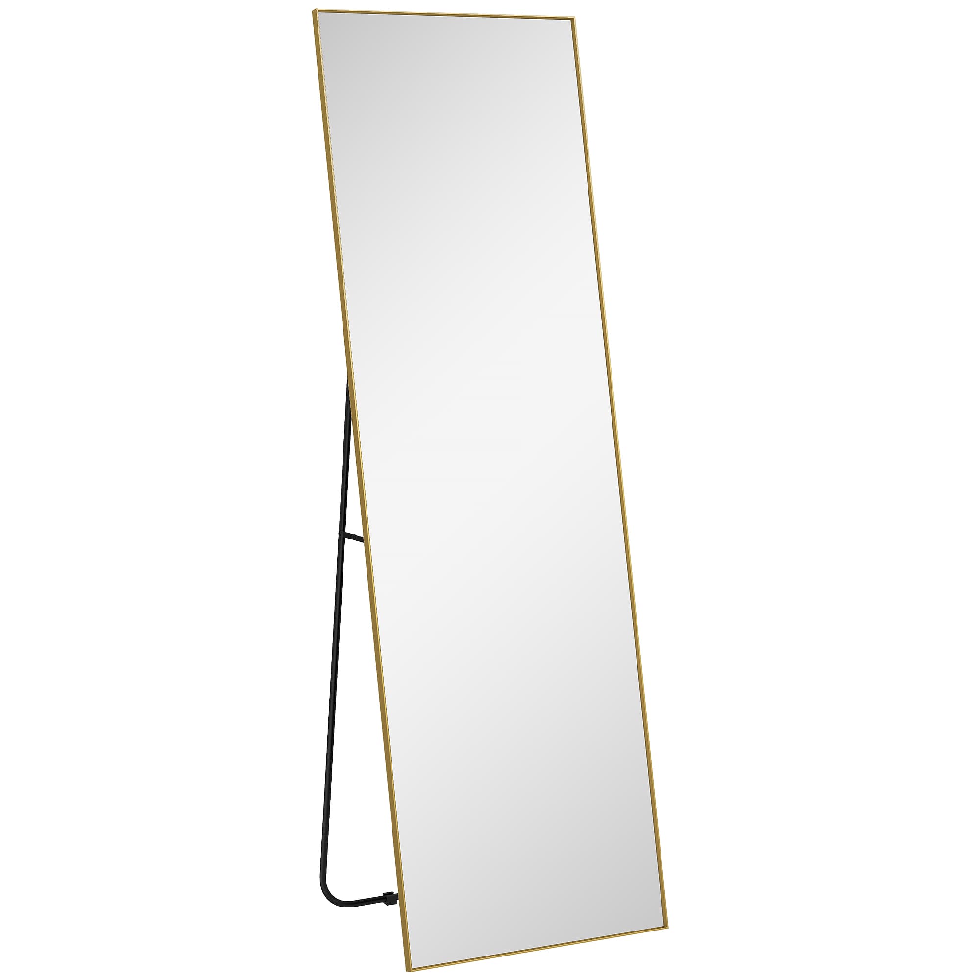 HOMCOM Grand miroir pleine longueur rectangulaire, 50 x 160 cm, miroir sur pied, mural ou pocé contre mur, doré