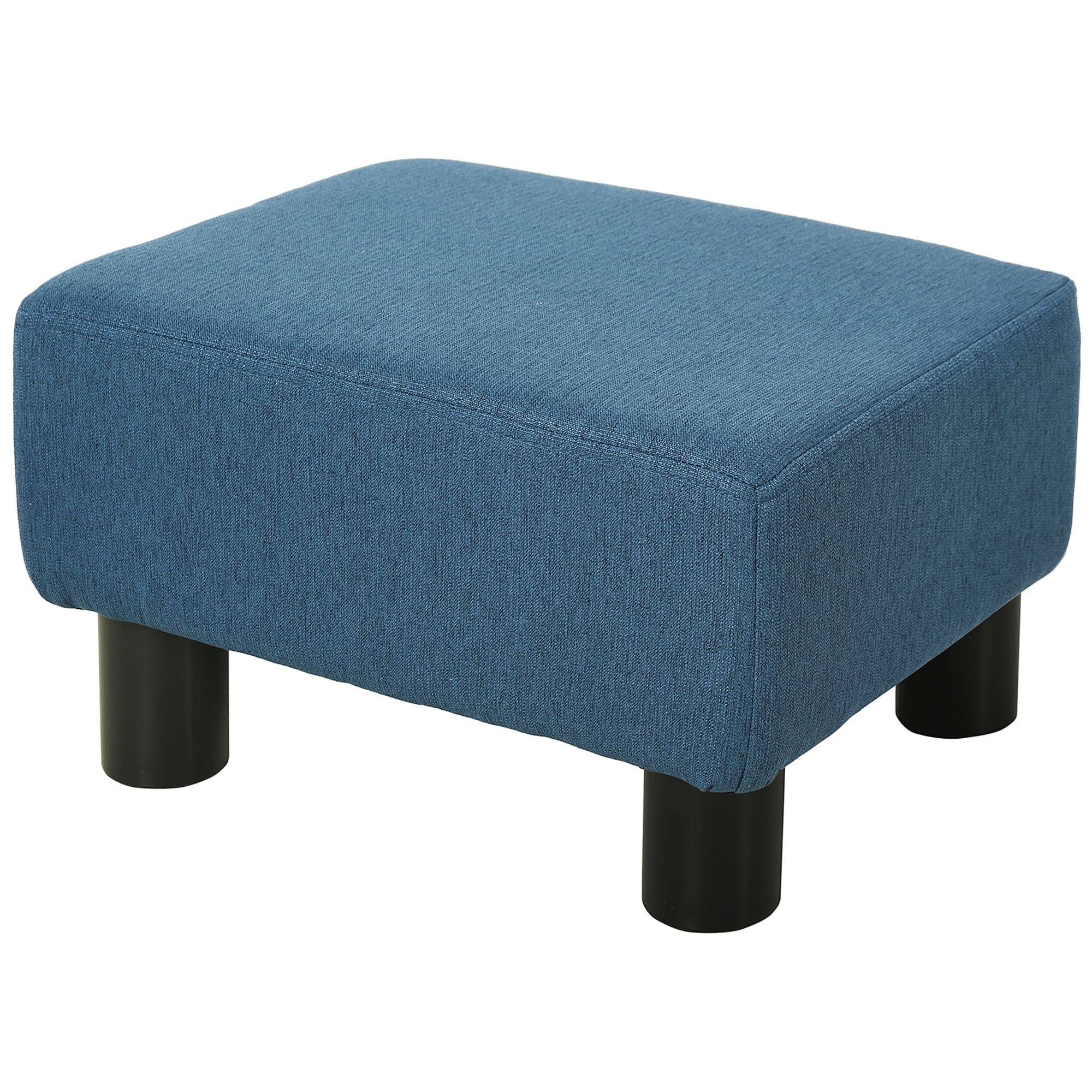 HOMCOM Pouf repose-pied tabouret bas en tissu de lin capacité de charge 100 Kg 40 x 30 x 24 cm bleu foncé