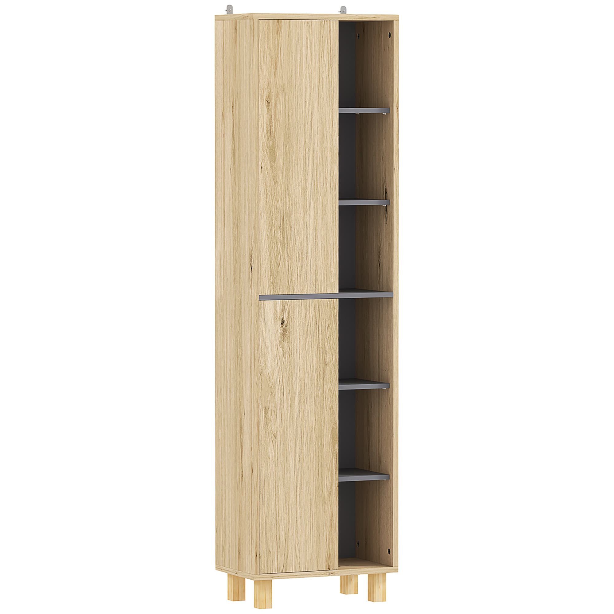 HOMCOM Meuble colonne salle de bain, armoire de salle de bain avec 6 compartiments ouverts et 2 placards, bois naturel