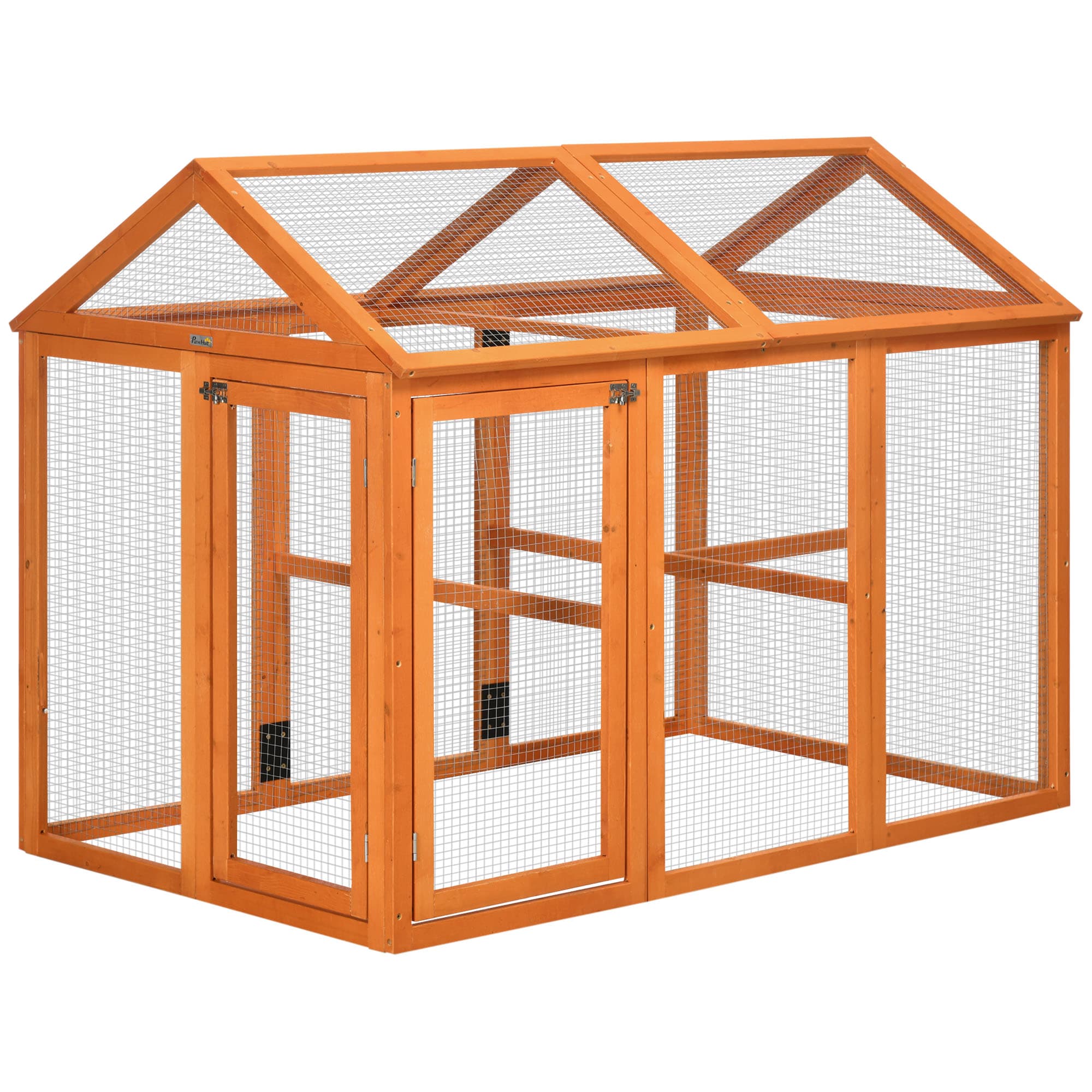 PawHut Enclos poulailler en bois cage à poules parc grillagé 140 x 88,5 x 106 cm orange