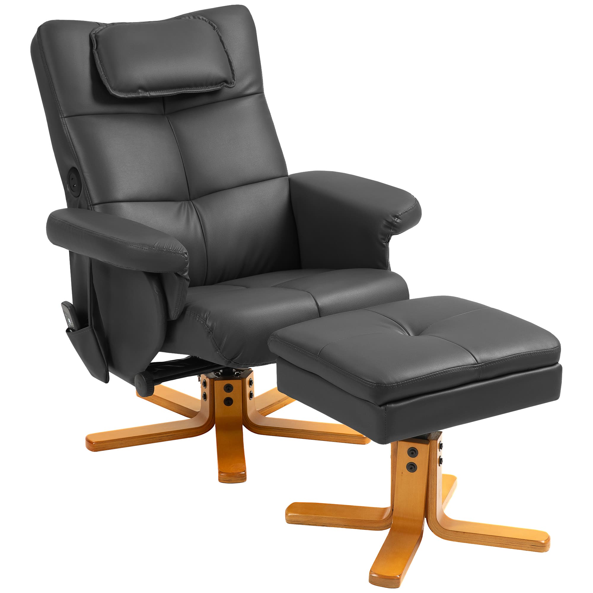 HOMCOM Fauteuil massant avec repose-pied, dossier inclinable jusqu'à 135°, coffre de rangement, télécommande