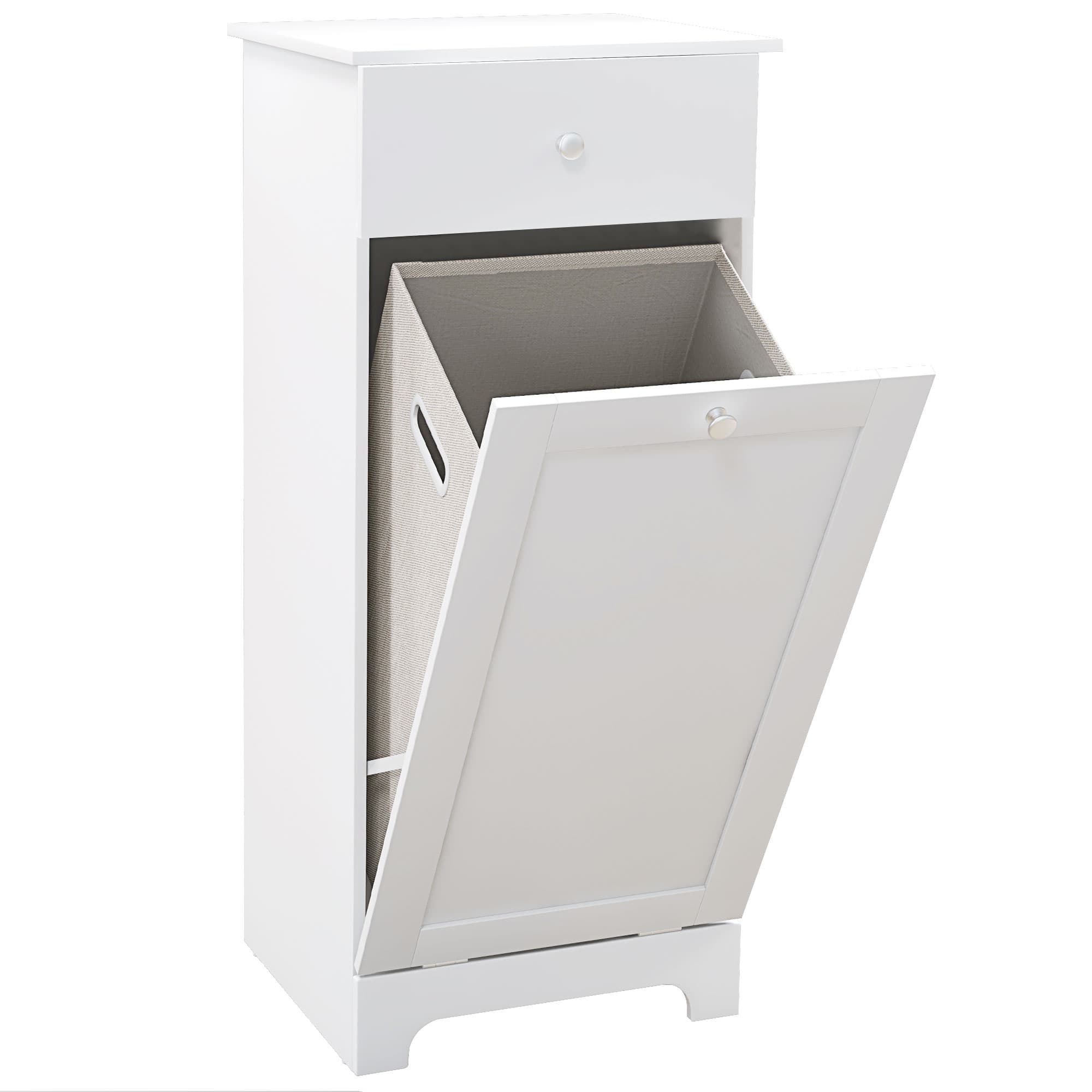 HOMCOM Meuble de salle de bain avec panier à linge, meuble de rangement avec tiroir - 40L x 40l x 90,5H cm - blanc