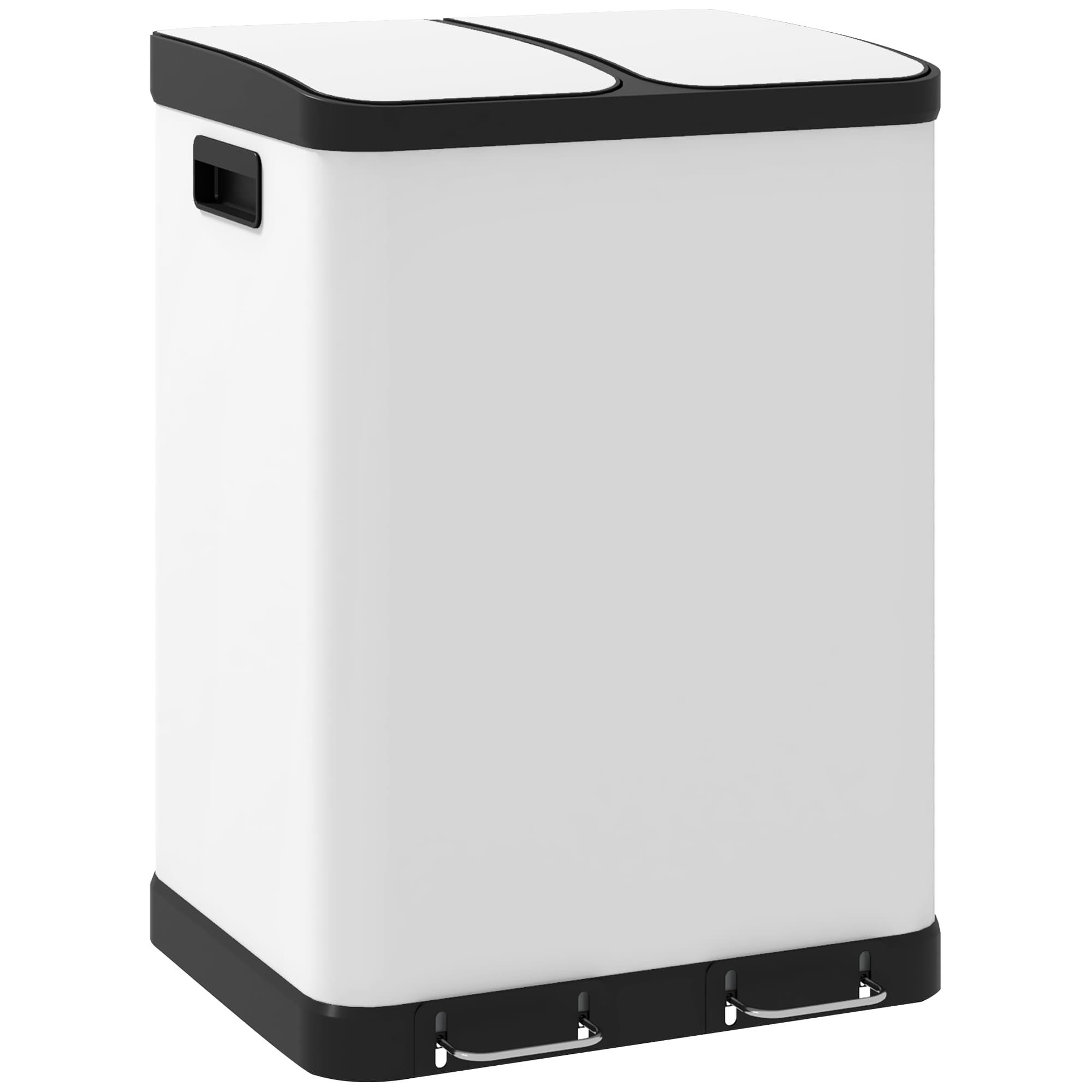 HOMCOM Poubelle de cuisine 2 x 30L avec pédale en acier inoxydable, 2 compartiments, couvercle à fermeture douce, 60L, blanc