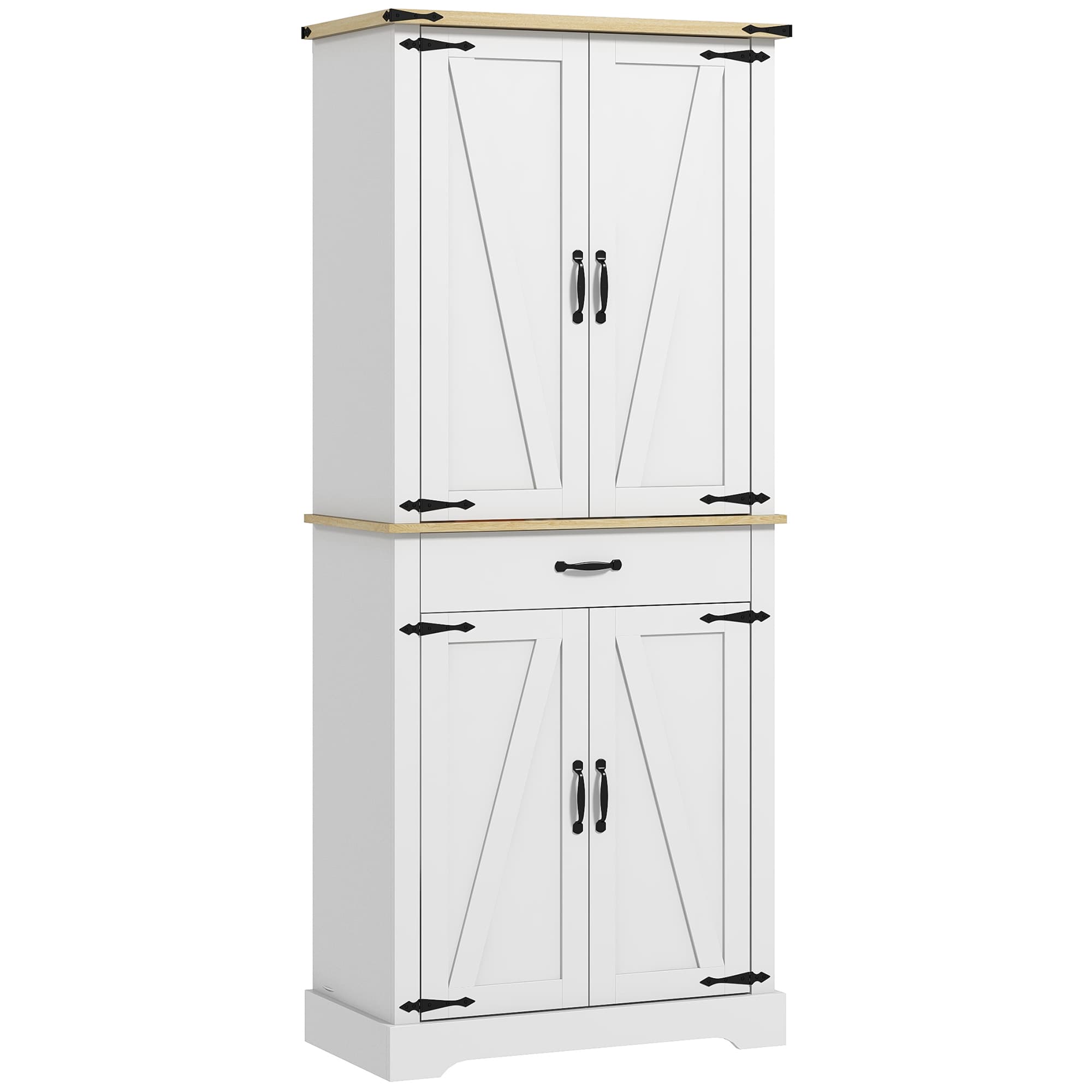 HOMCOM Armoire de cuisine buffet cuisine, 4 portes, 6 étagères à porte,1 tiroir et étagères réglables 76,5 x 40 x 181 cm blanc