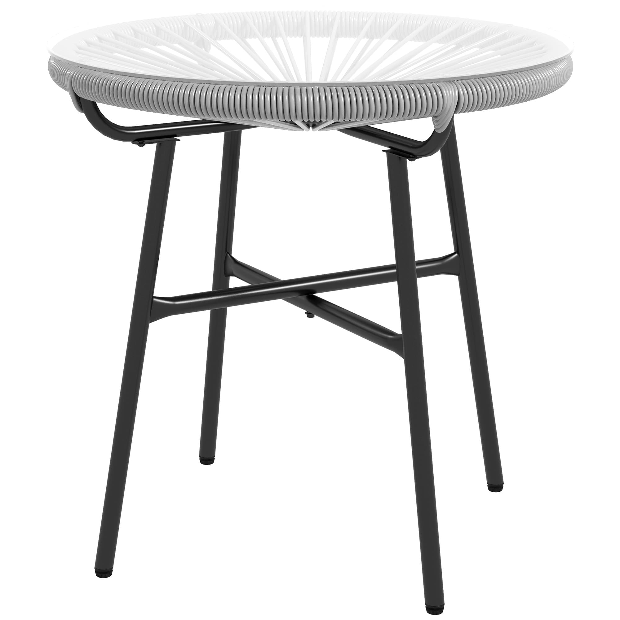 Outsunny Table basse ronde de jardin en résine aspect rotin métal et plateau verre trempé Ø 50 x 50 cm gris