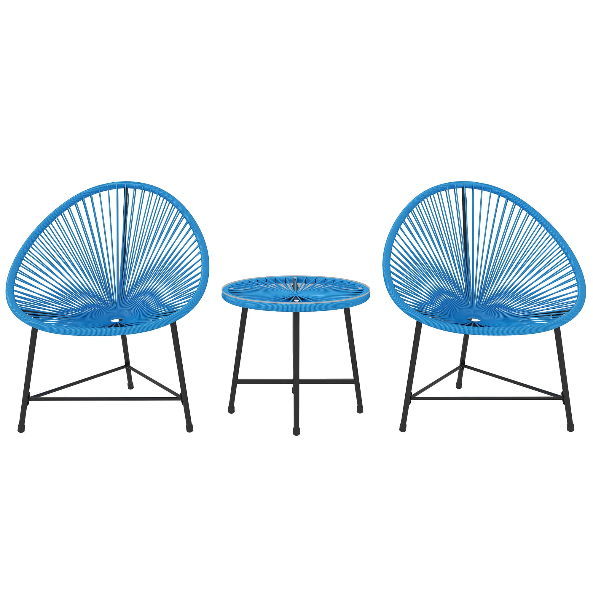 Outsunny Salon de jardin extérieur en résine tressée 2 personnes, plateau en verre trempé, pour balcon terrasse patio, bleu