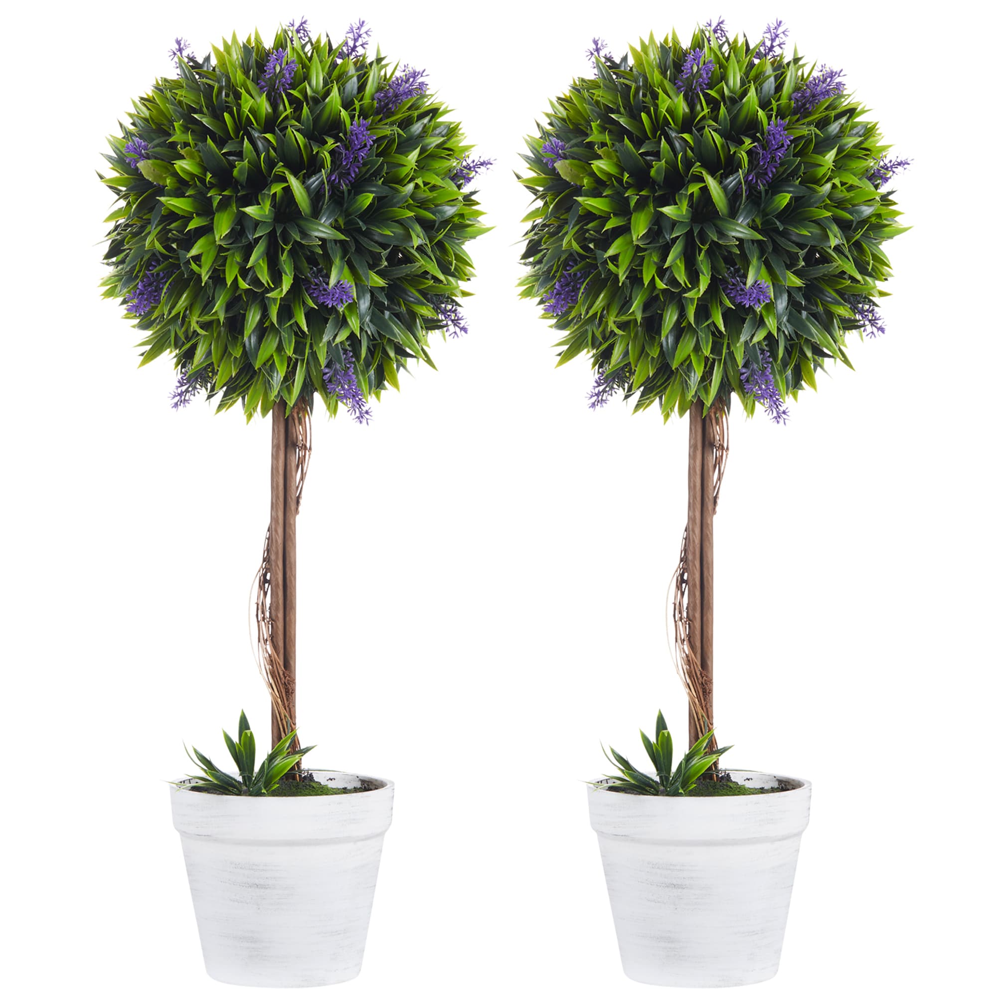 HOMCOM Lot de 2 plantes Artificielles avec fleurs de lavande, tronc et pot inclus - hauteur 60 cm vert