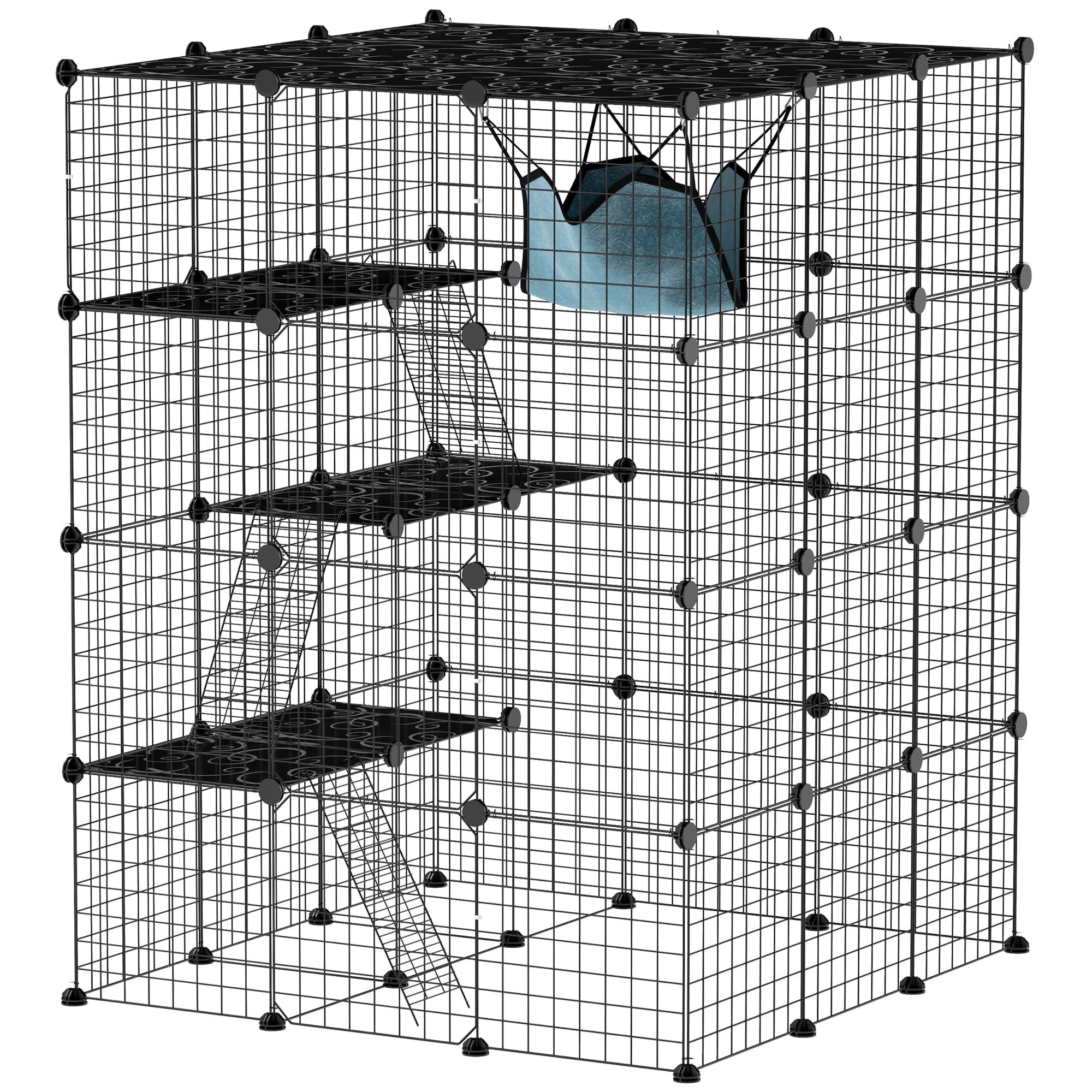 PawHut Clôture pour animaux domestiques lapin enclos intérieur 4 niveaux modulable panneaux grillagés 105 x 105 x 140 cm noir