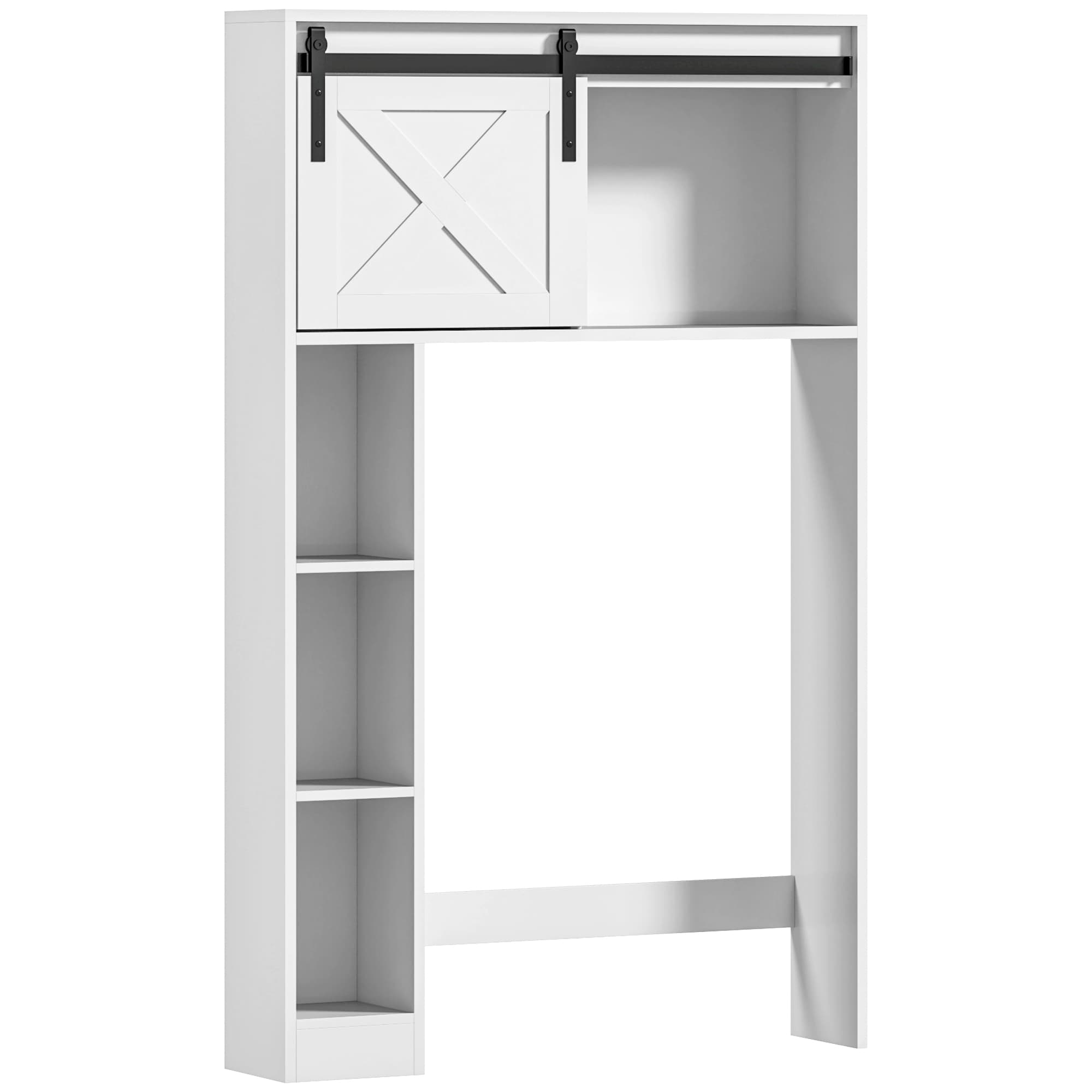 HOMCOM Meuble de rangement au-dessus des toilettes avec porte coulissante, Meuble étagère dessus WC, étagère réglable, blanc