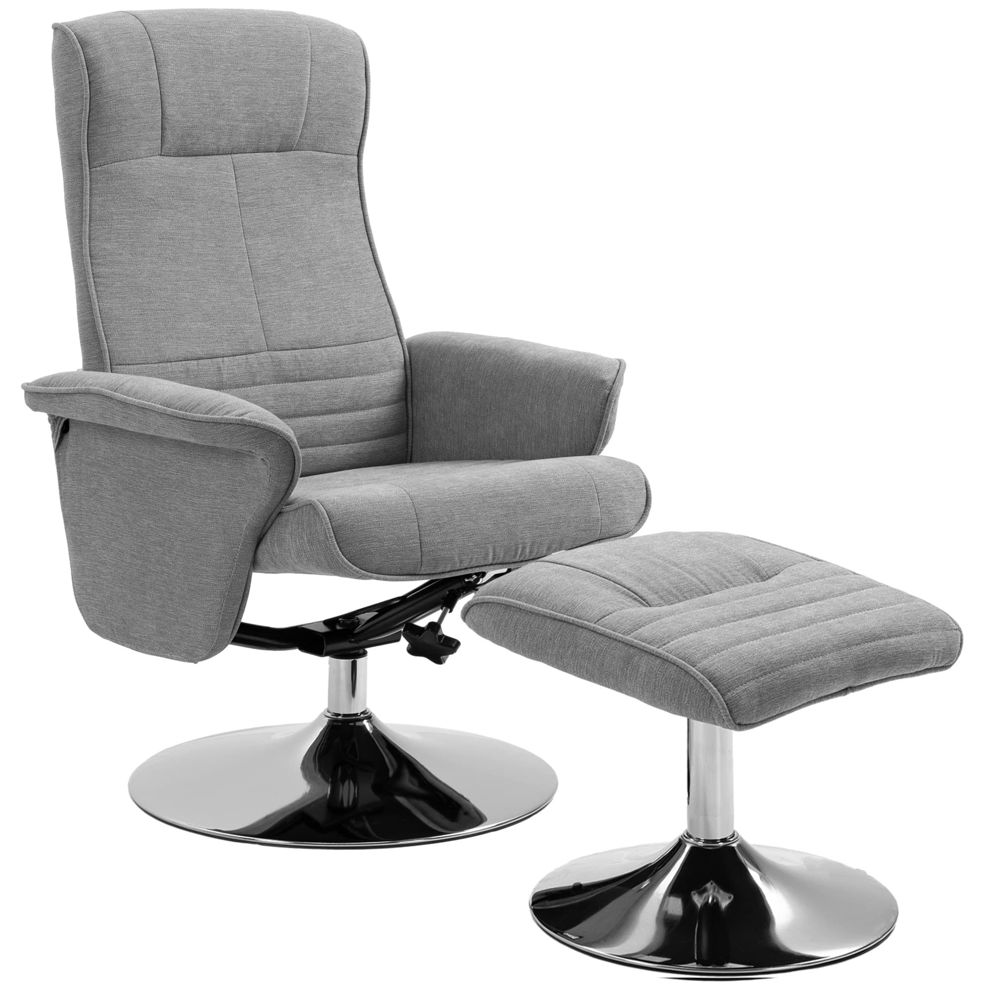 HOMCOM Fauteuil relax inclinable 135° pivotant 360° avec repose-pieds revêtement tissu gris