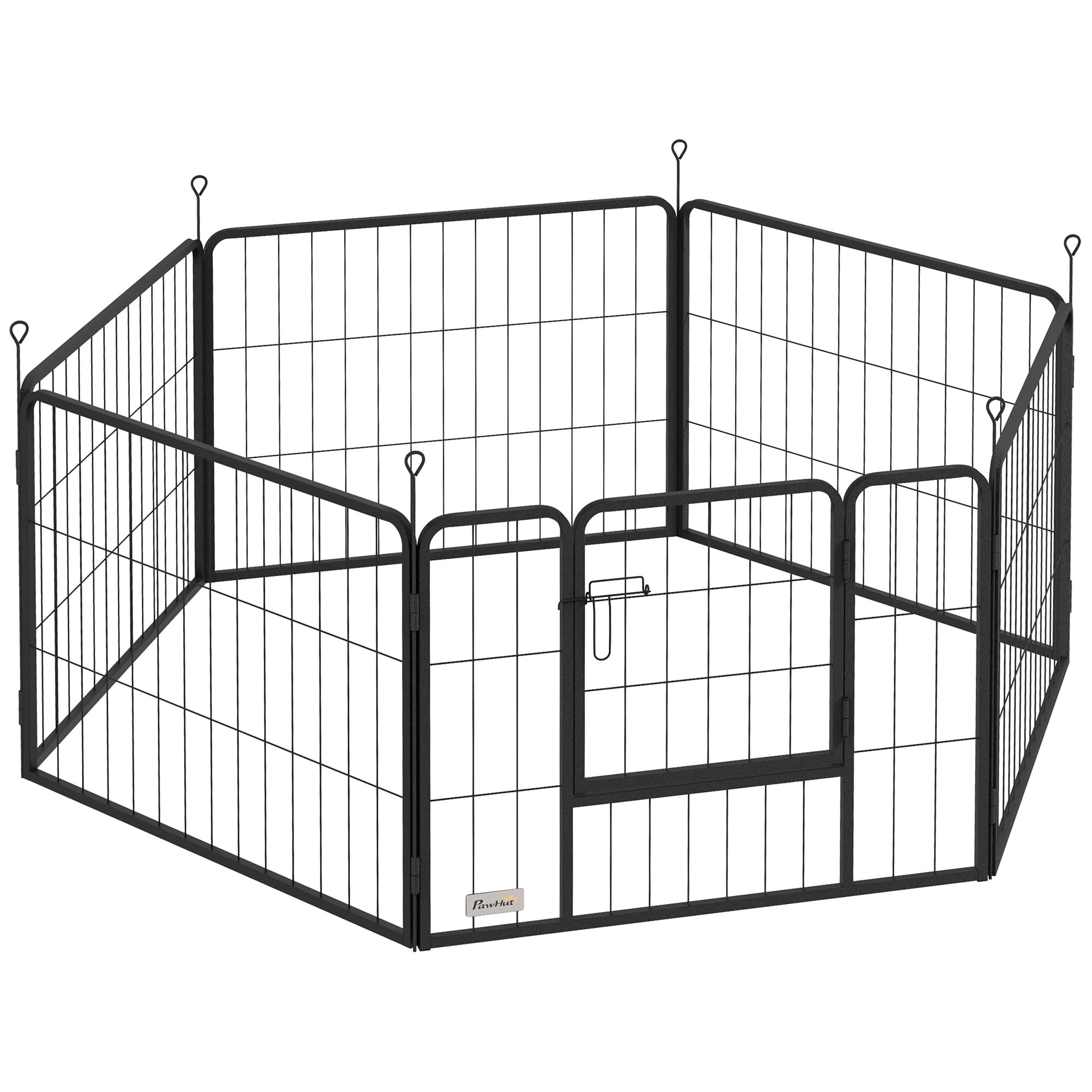 PawHut Parc pour chien, enclos chien 6 panneaux modulable et pliable, portable en acier avec porte 80 x 60 noir