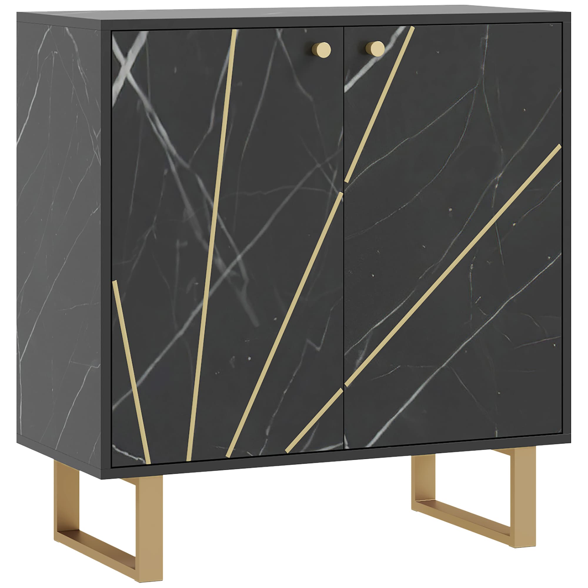 HOMCOM Buffet de rangement avec 2 portes et étagère réglable pieds en métal 76 x 35 x 77 cm ton marbre noir